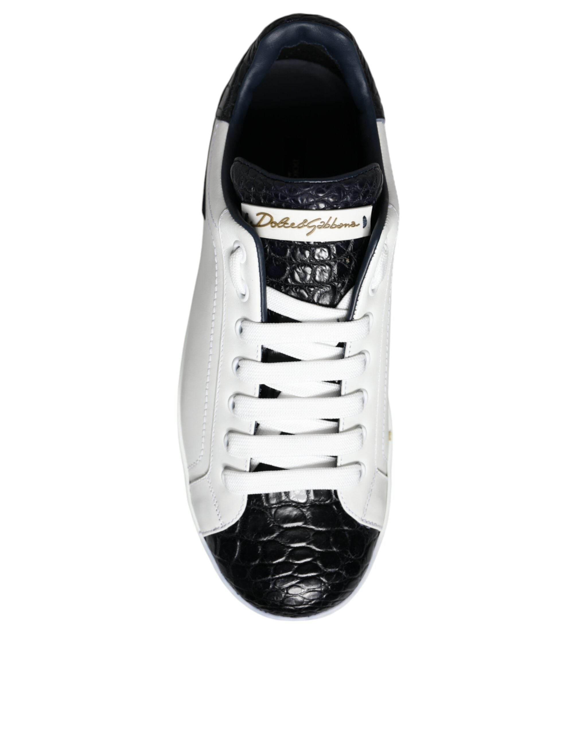 Dolce & Gabbana White Leather Logo Portofino Sneaker Shoes - Hilstor