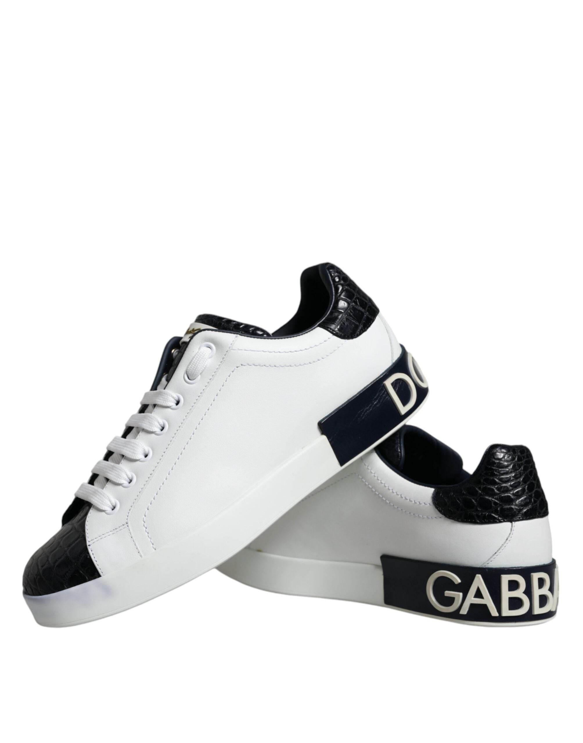 Dolce & Gabbana White Leather Logo Portofino Sneaker Shoes - Hilstor