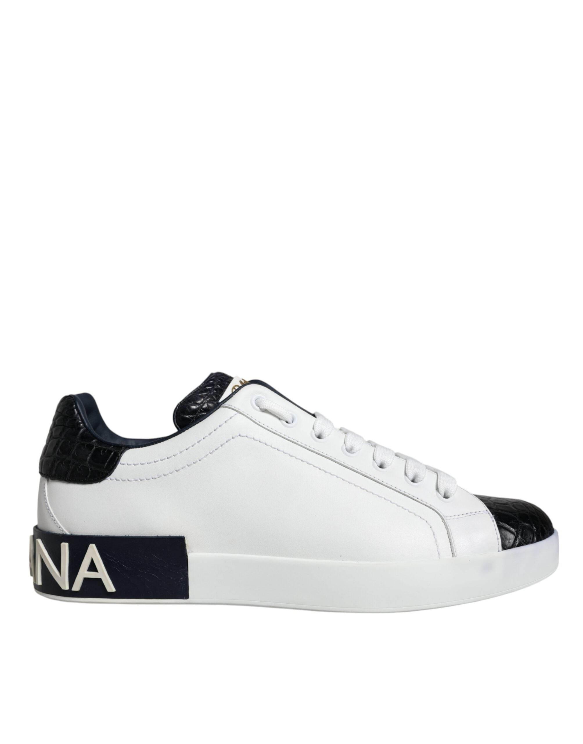 Dolce & Gabbana White Leather Logo Portofino Sneaker Shoes - Hilstor