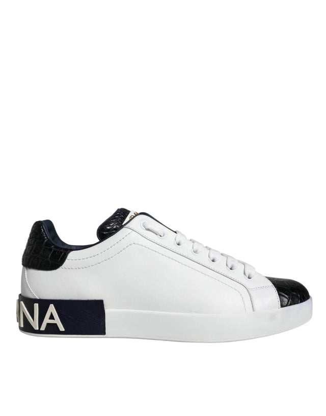 Dolce & Gabbana White Leather Logo Portofino Sneaker Shoes - Hilstor