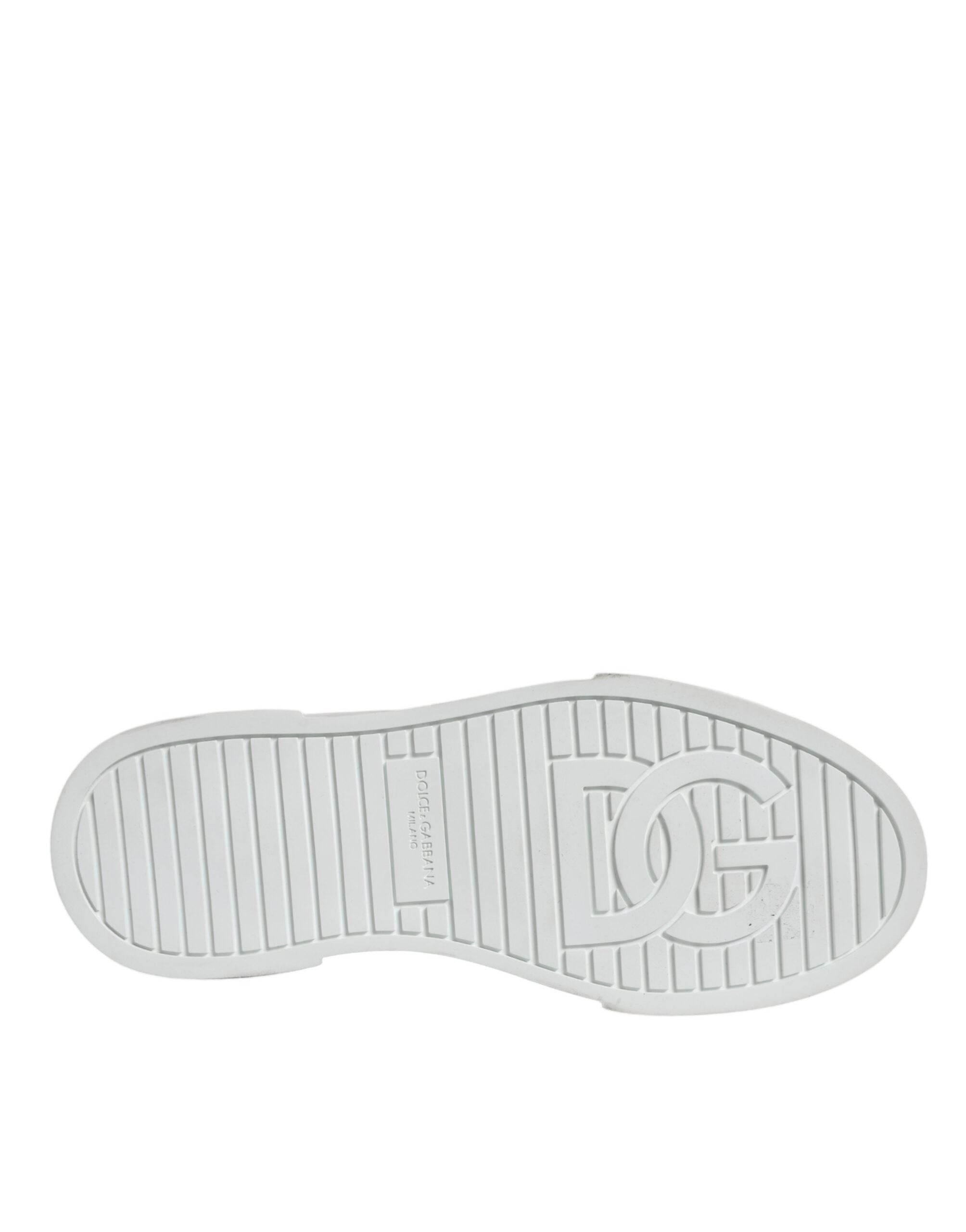 Dolce & Gabbana White Black Cotton Logo High Top Sneaker Shoes - Hilstor