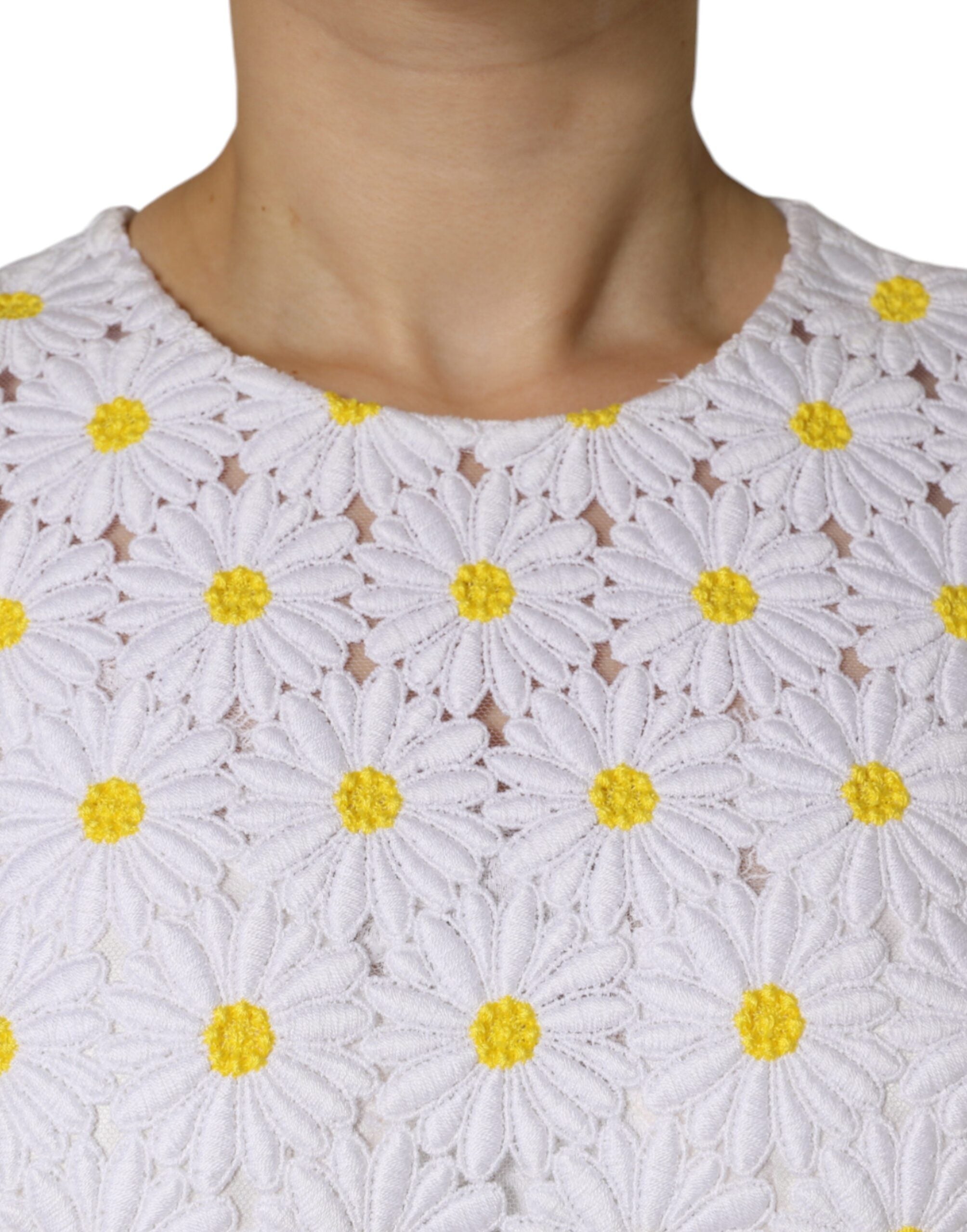 Dolce &amp; Gabbana White Daisy Macrame Lace Sheath Midi-kjole