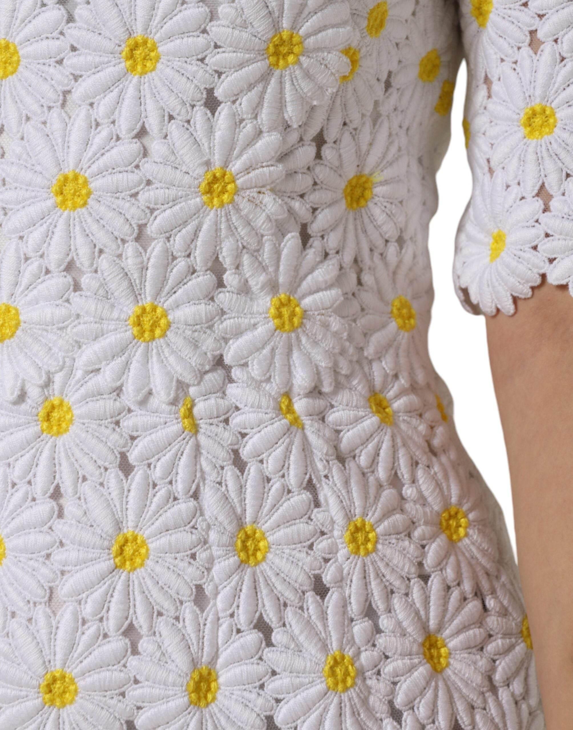 Dolce & Gabbana White Daisy Macrame Lace Sheath Midi Dress - Hilstor