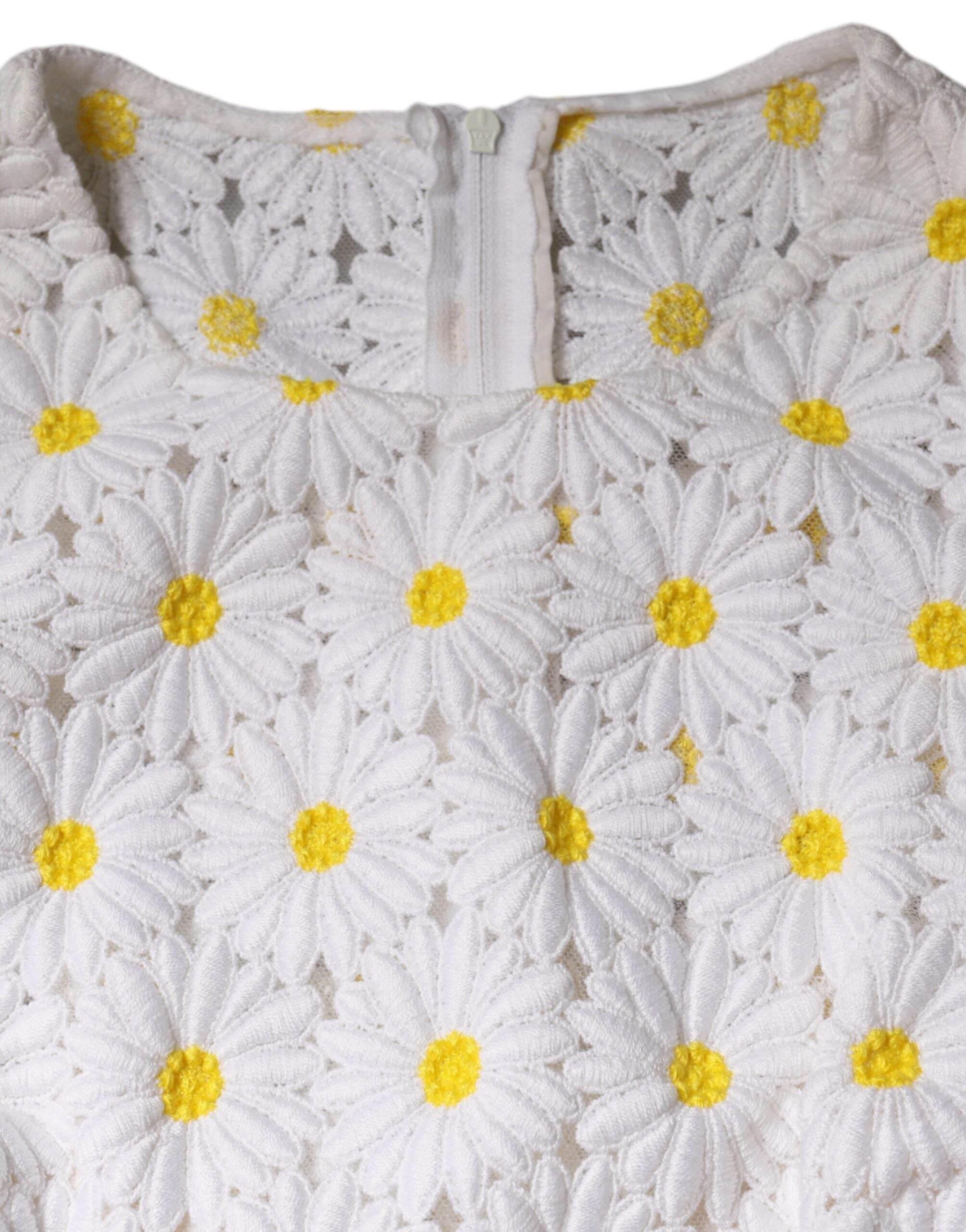 Dolce & Gabbana White Daisy Macrame Lace Sheath Midi Dress - Hilstor
