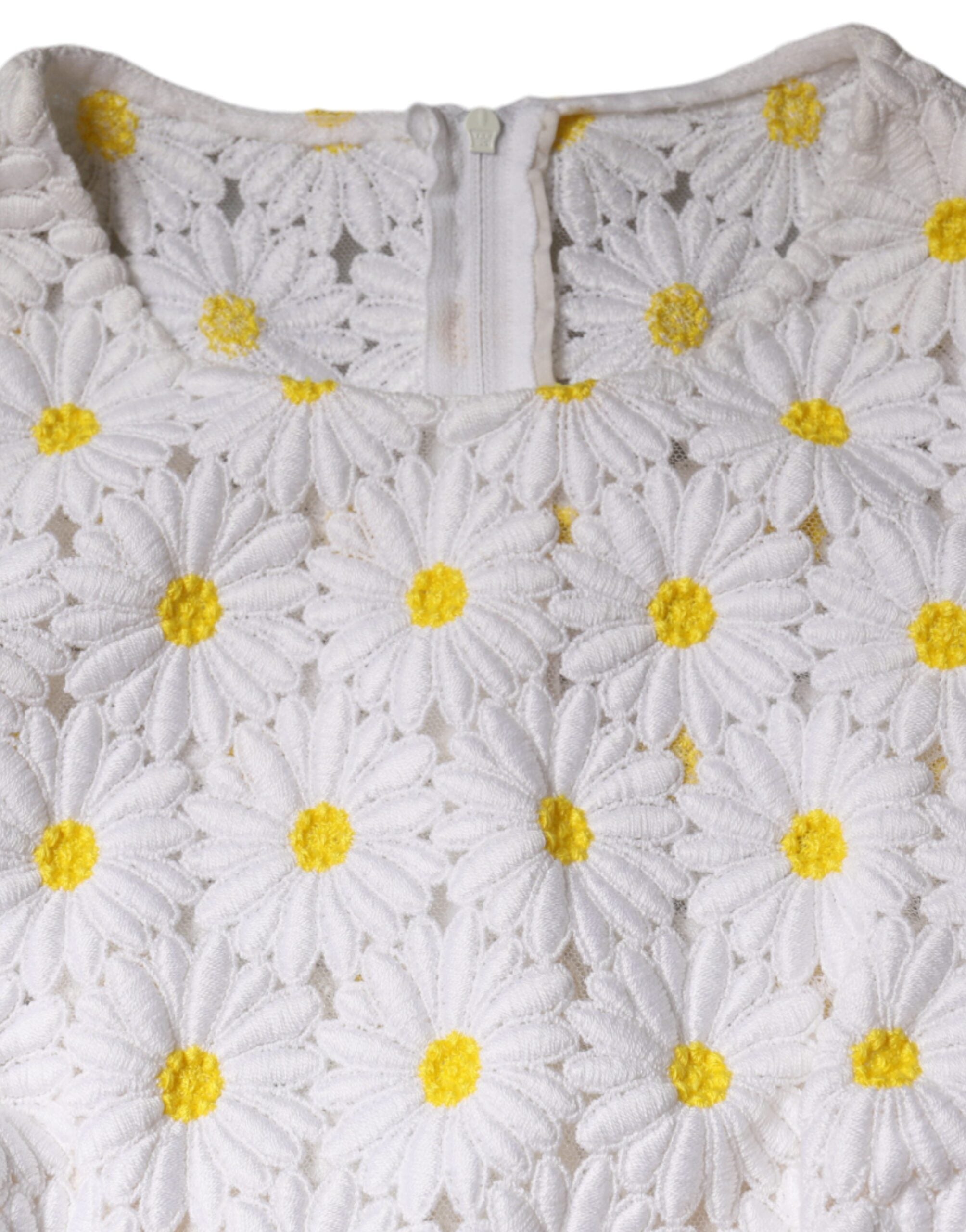 Dolce &amp; Gabbana White Daisy Macrame Lace Sheath Midi-kjole