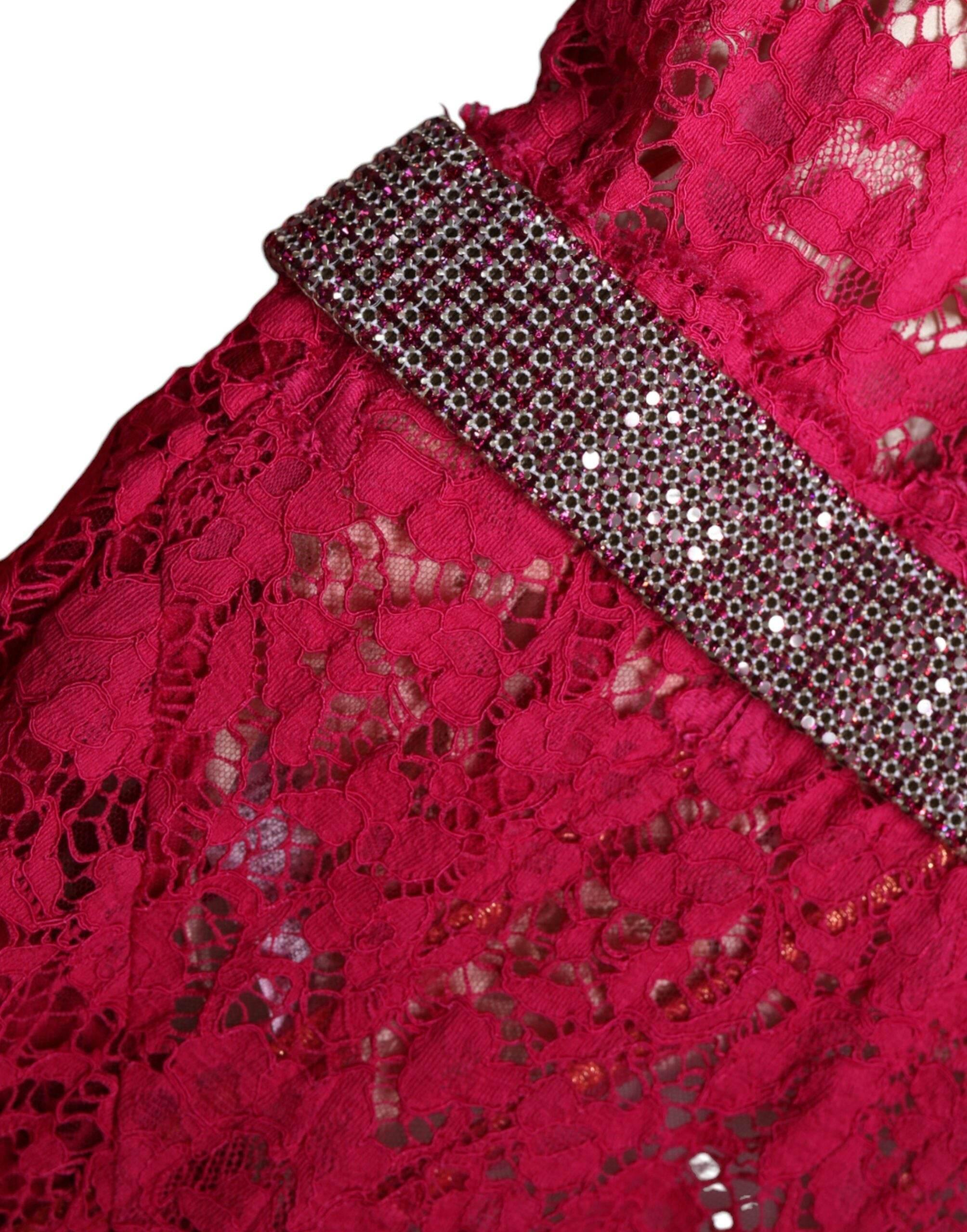 Dolce & Gabbana Pink Lace Crystal Sheath Long Gown Dress - Hilstor