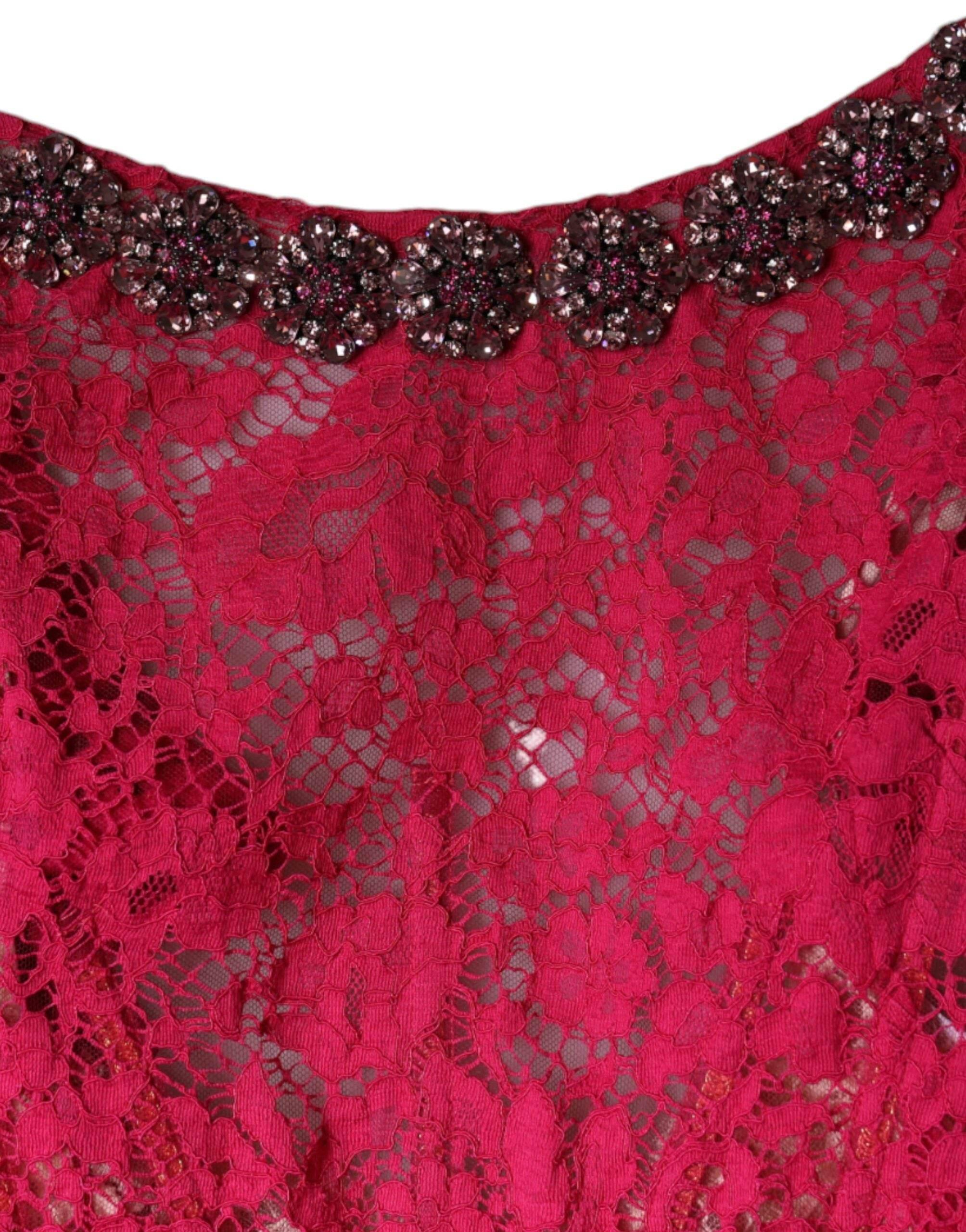 Dolce & Gabbana Pink Lace Crystal Sheath Long Gown Dress - Hilstor