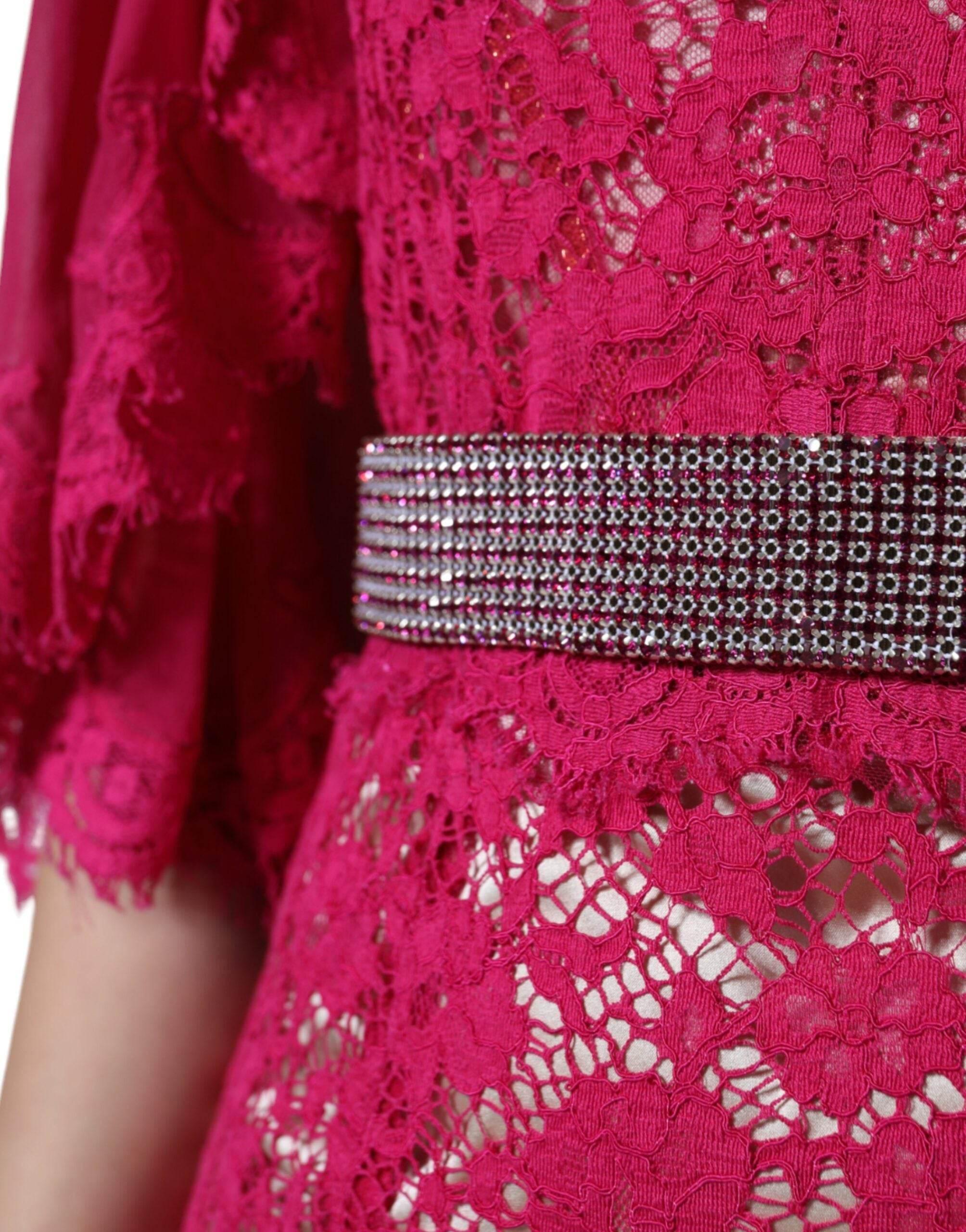 Dolce & Gabbana Pink Lace Crystal Sheath Long Gown Dress - Hilstor