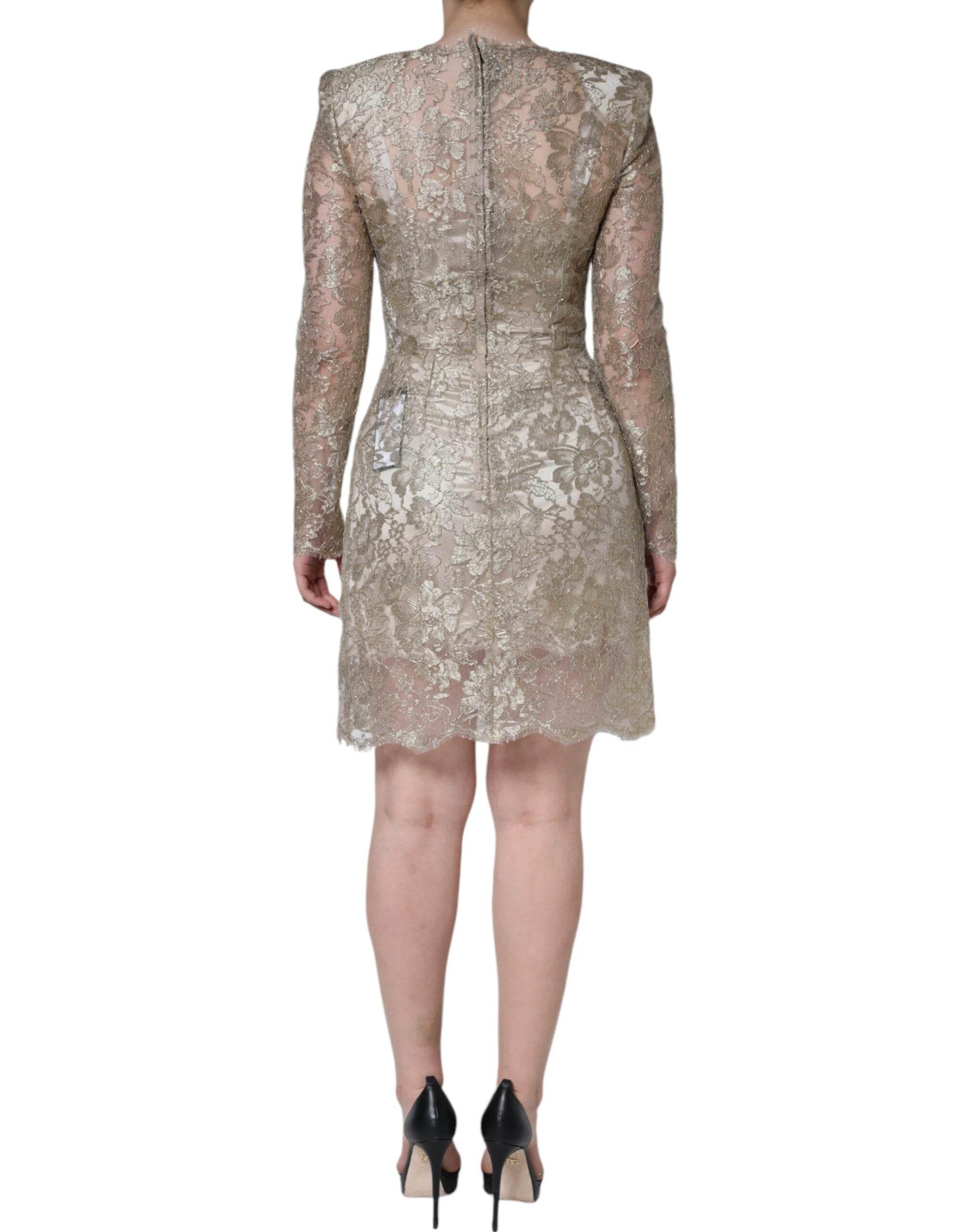 Dolce & Gabbana Gold Floral Lace A-line Sheath Mini Dress - Hilstor