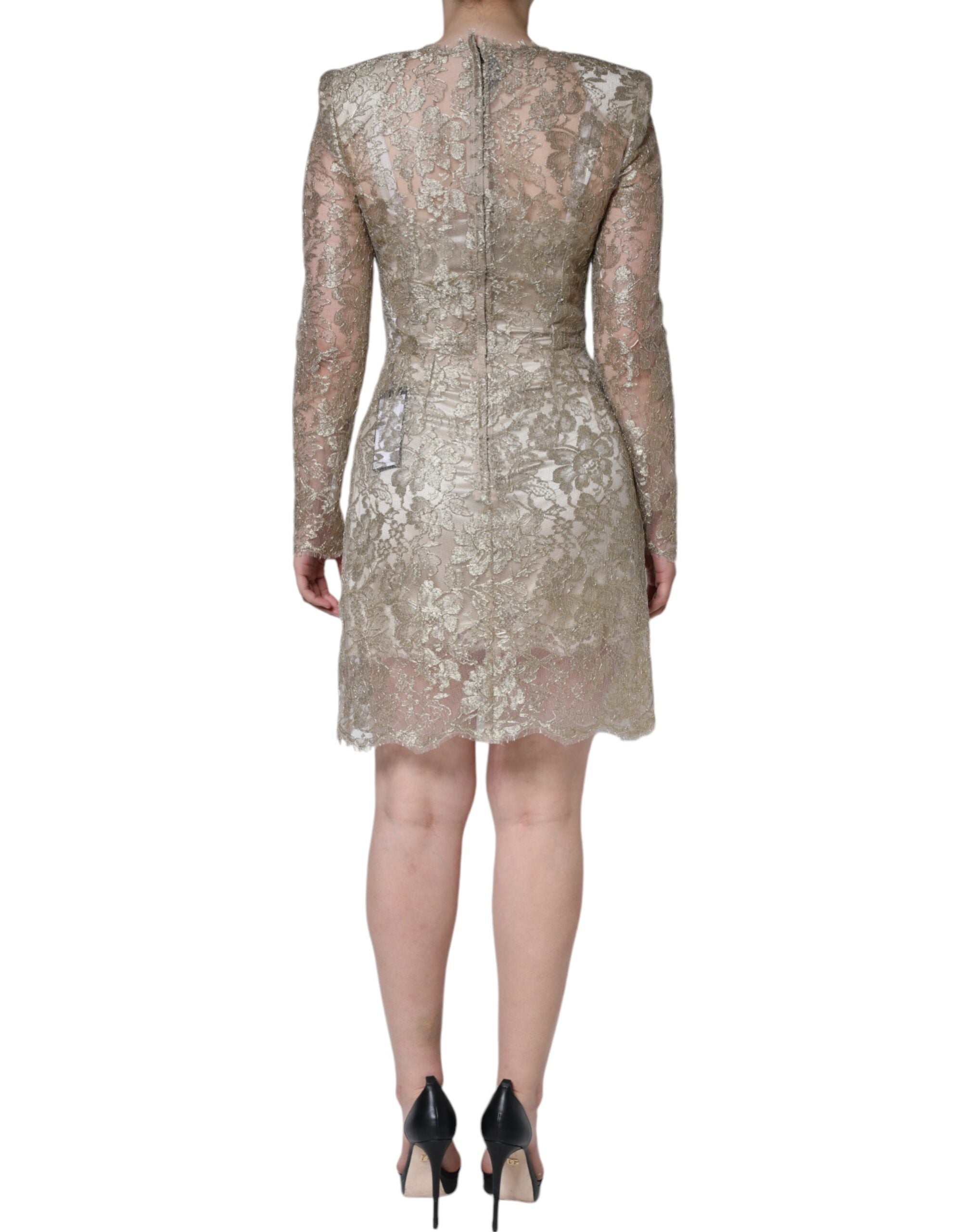Dolce &amp; Gabbana guldblomstret blonde A-line skede minikjole