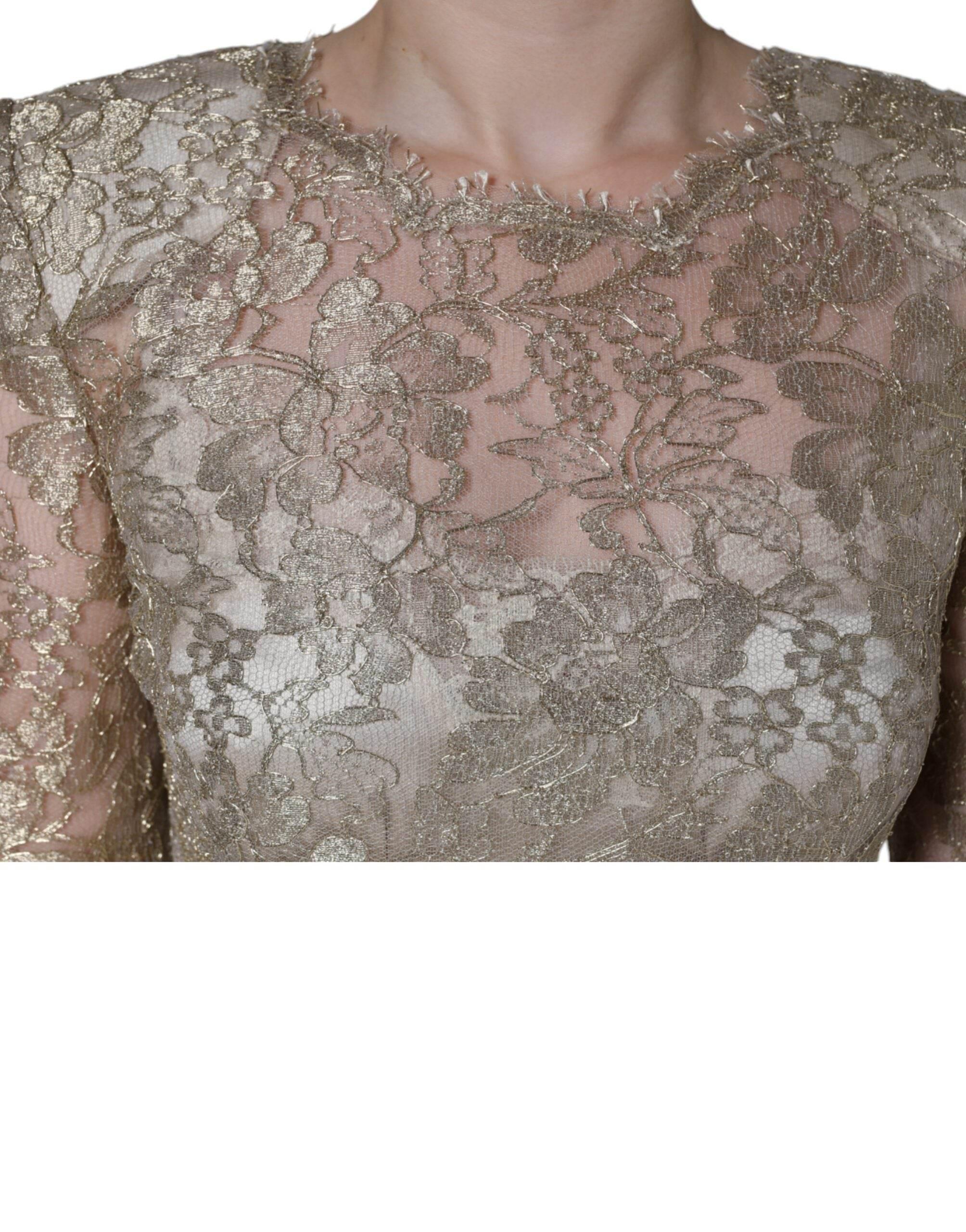 Dolce & Gabbana Gold Floral Lace A-line Sheath Mini Dress - Hilstor
