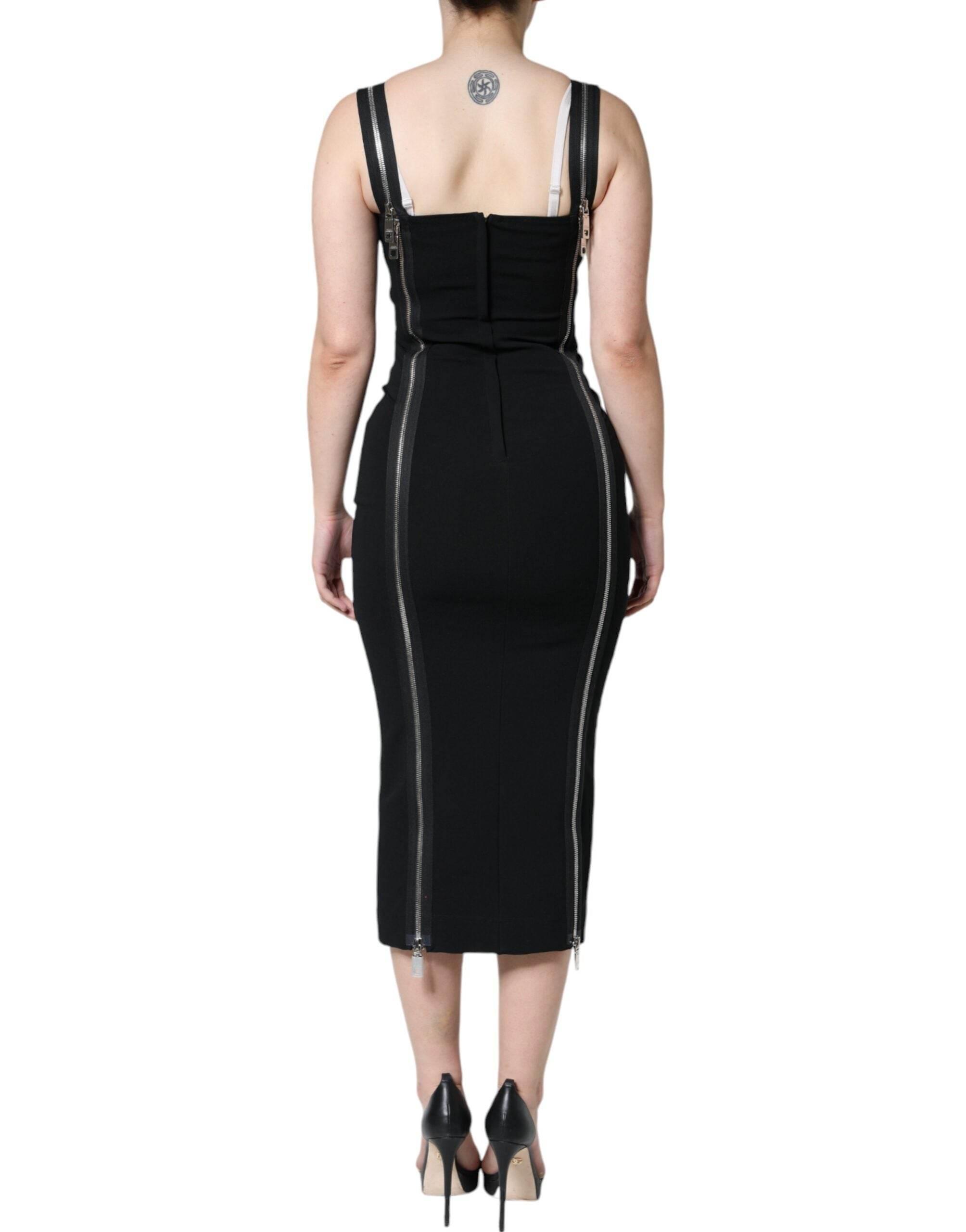 Dolce & Gabbana Black Zipper Bodycon Sheath Midi Dress - Hilstor