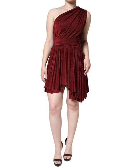 Dolce & Gabbana Red One Shoulder Pleated A-line Mini Dress - Hilstor