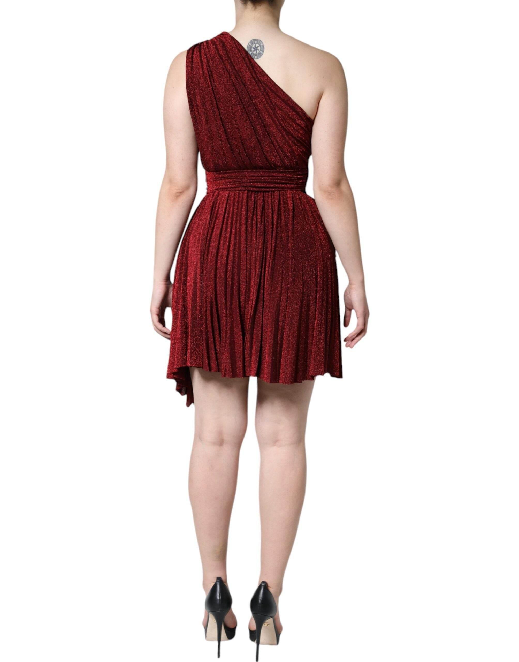 Dolce & Gabbana Red One Shoulder Pleated A-line Mini Dress - Hilstor