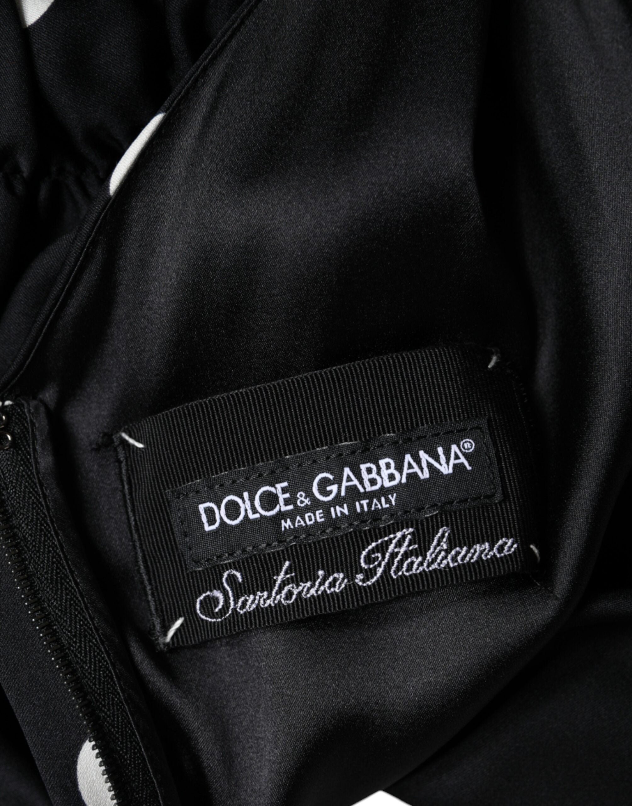Dolce &amp; Gabbana Sort Silk Polka Dot Vneck Tassel Midi-kjole