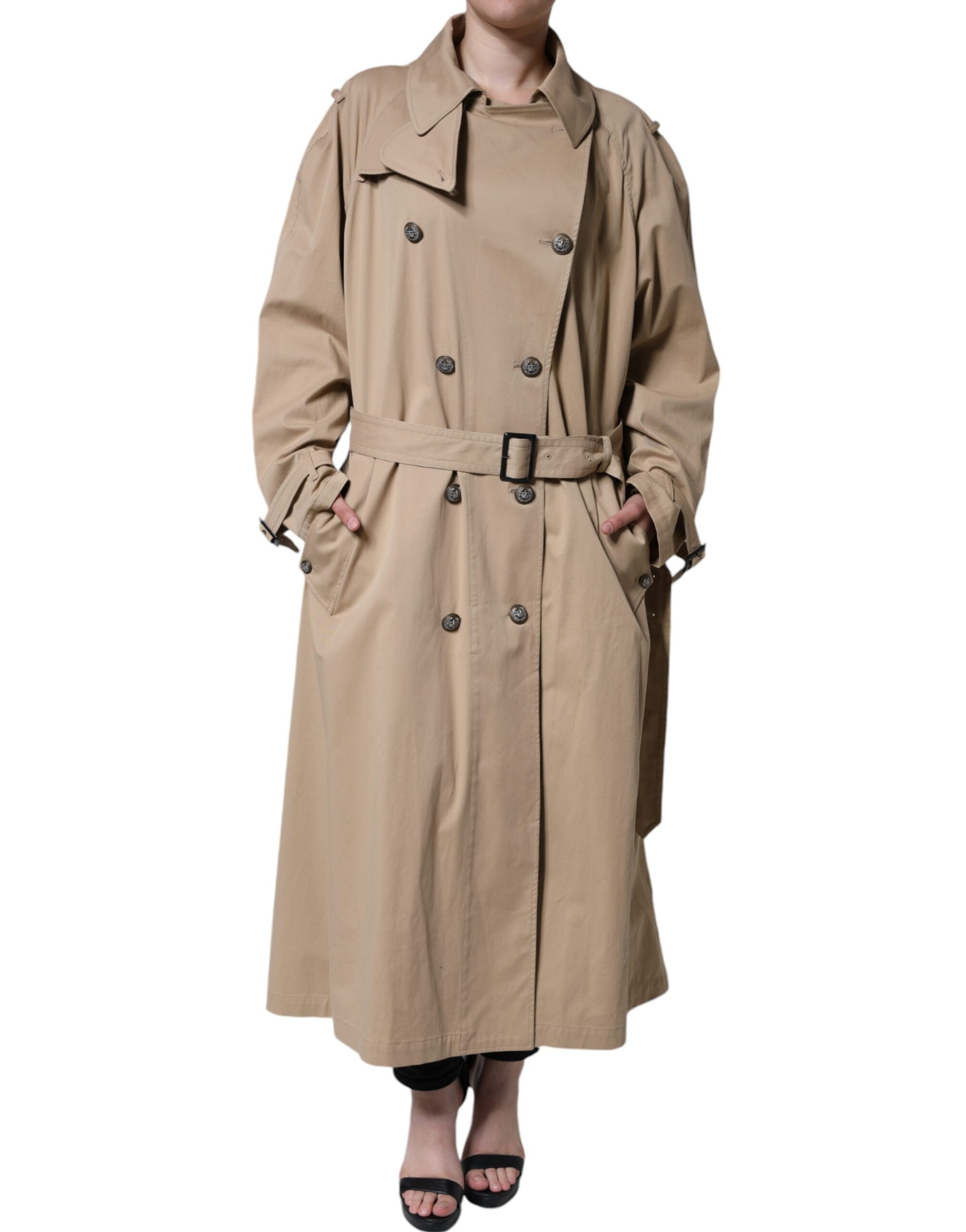 Dolce &amp; Gabbana Khaki dobbeltradet trenchcoat-jakke