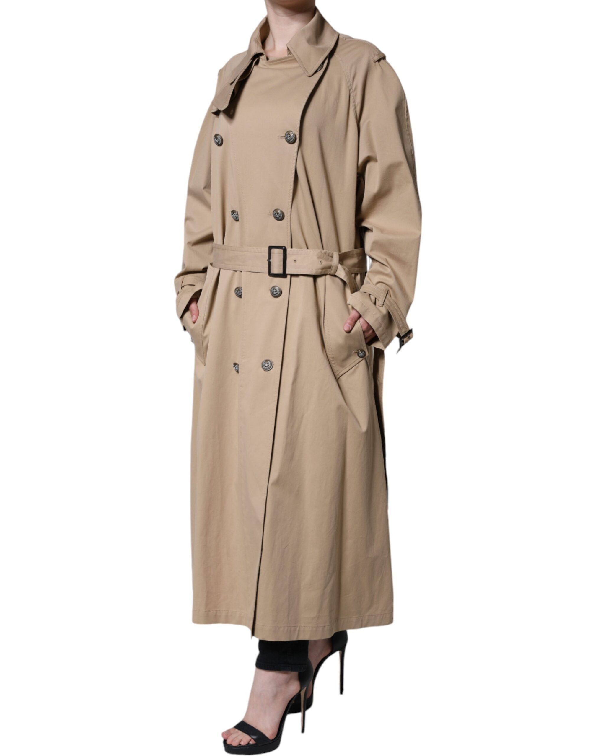 Dolce &amp; Gabbana Khaki dobbeltradet trenchcoat-jakke