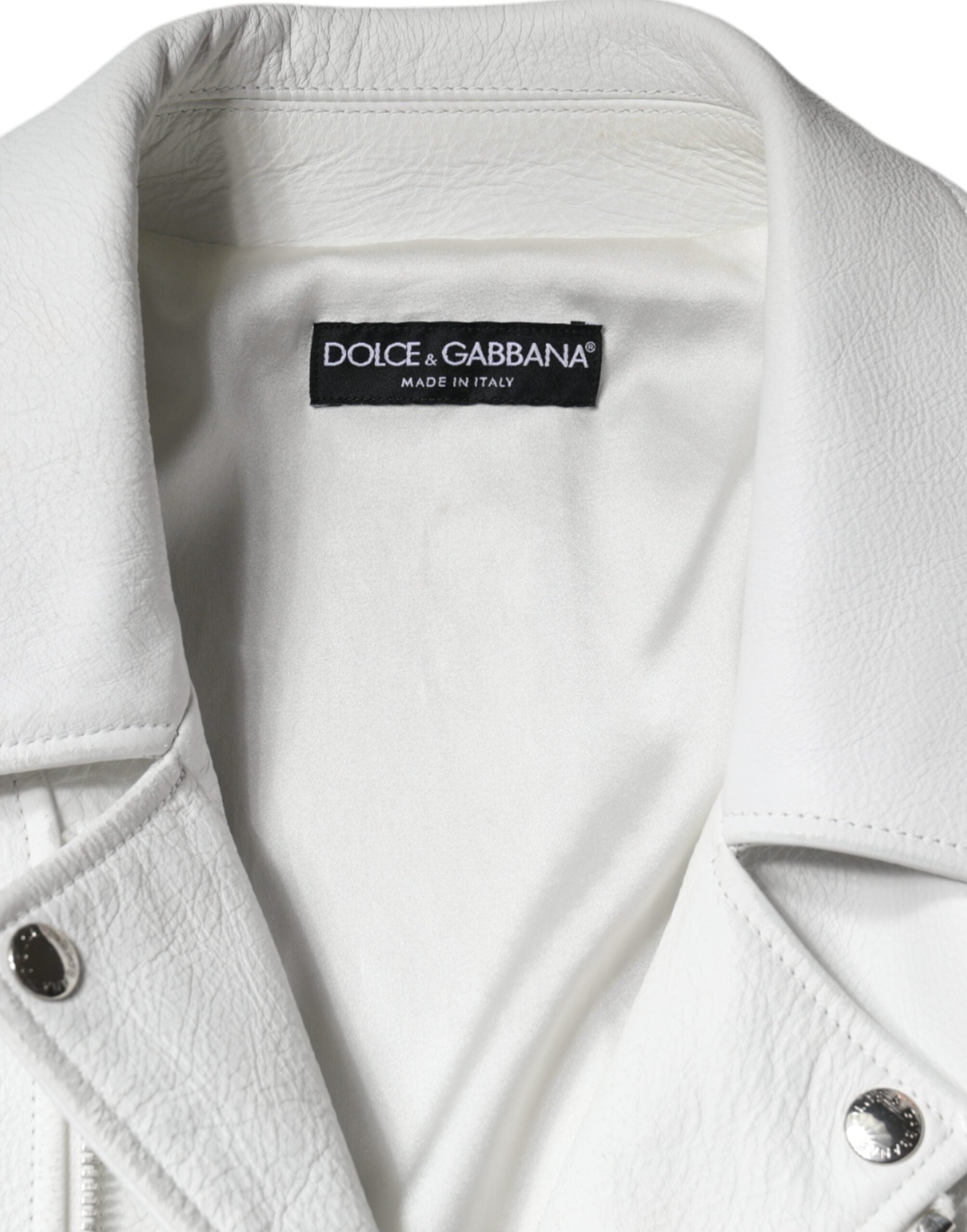 Dolce &amp; Gabbana hvid lammeskind bikerjakke i læder