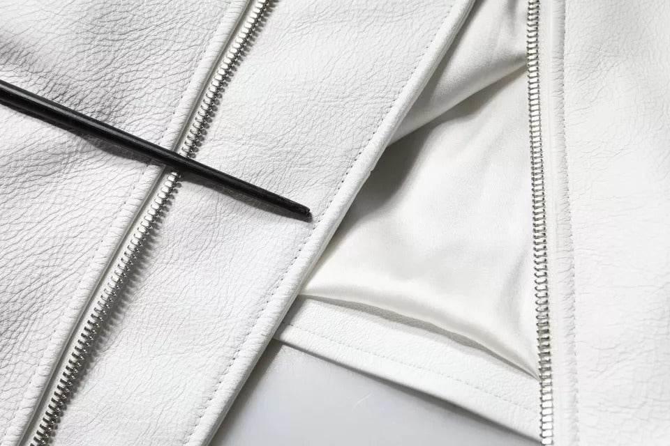 Dolce & Gabbana White Lambskin Leather Biker Coat Jacket - Hilstor