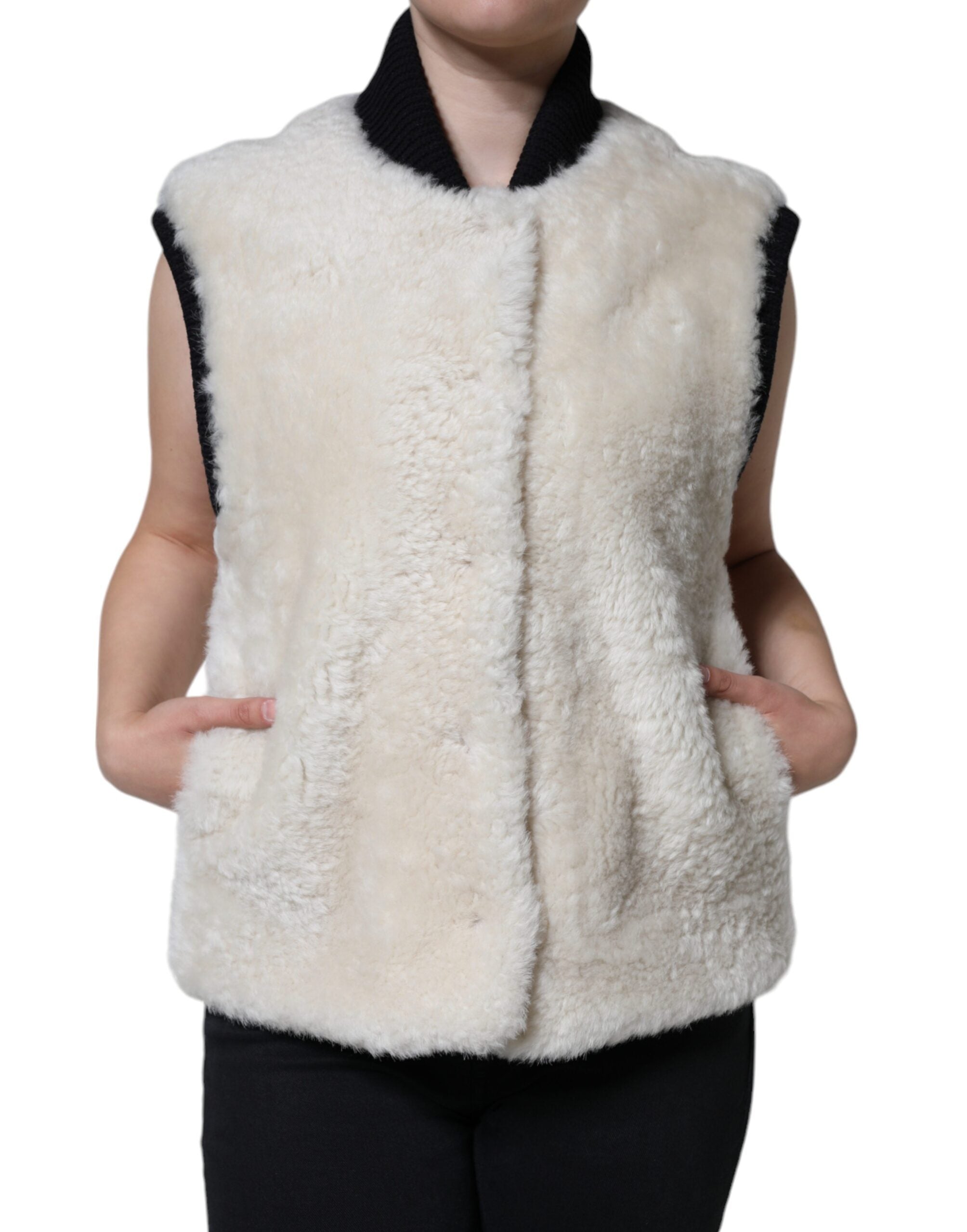 Burberry Vit WARRENFORD Shearling Läderväst Kappa Jacka