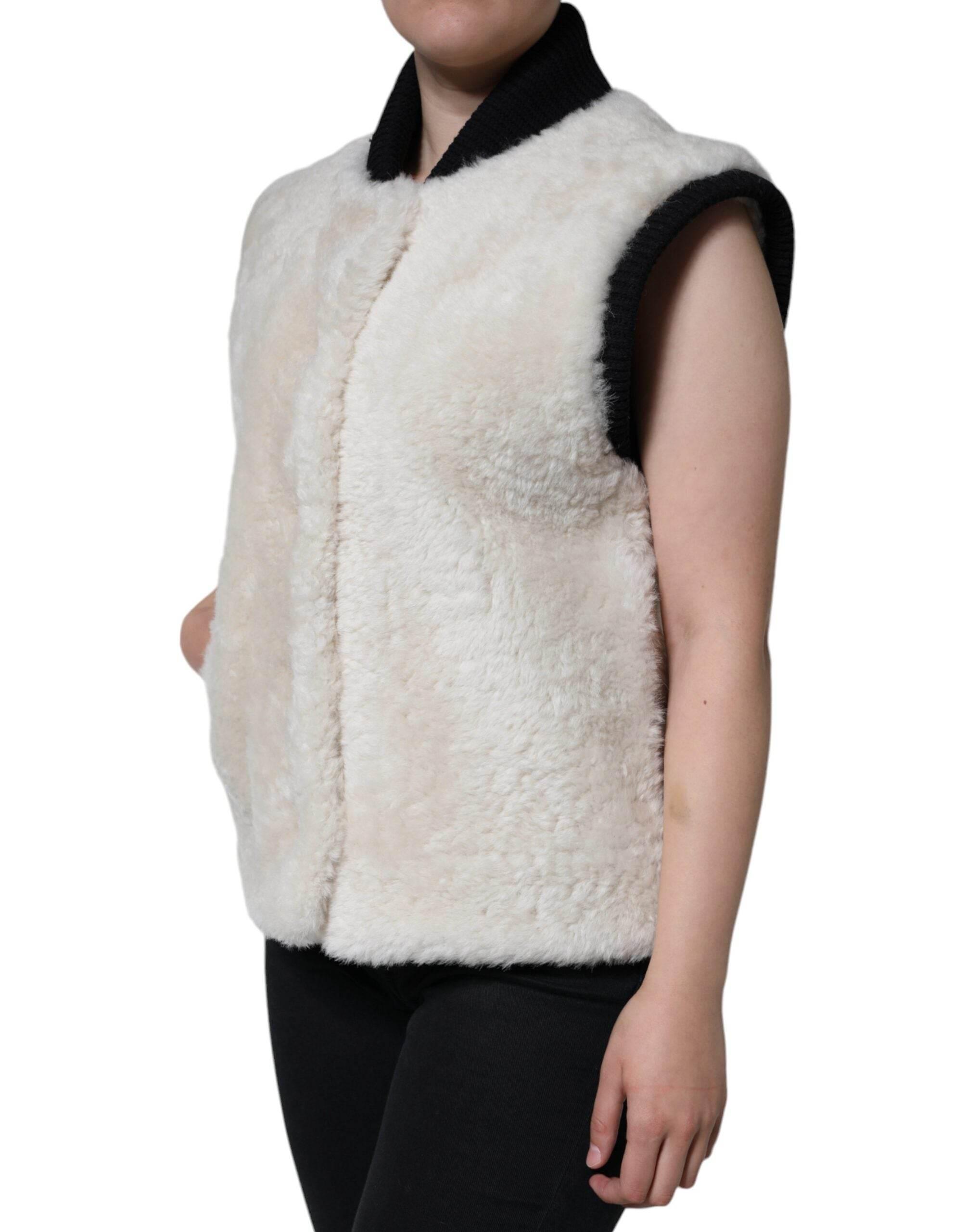 Burberry White WARRENFORD Shearling Leather Vest Coat Jacket - Hilstor