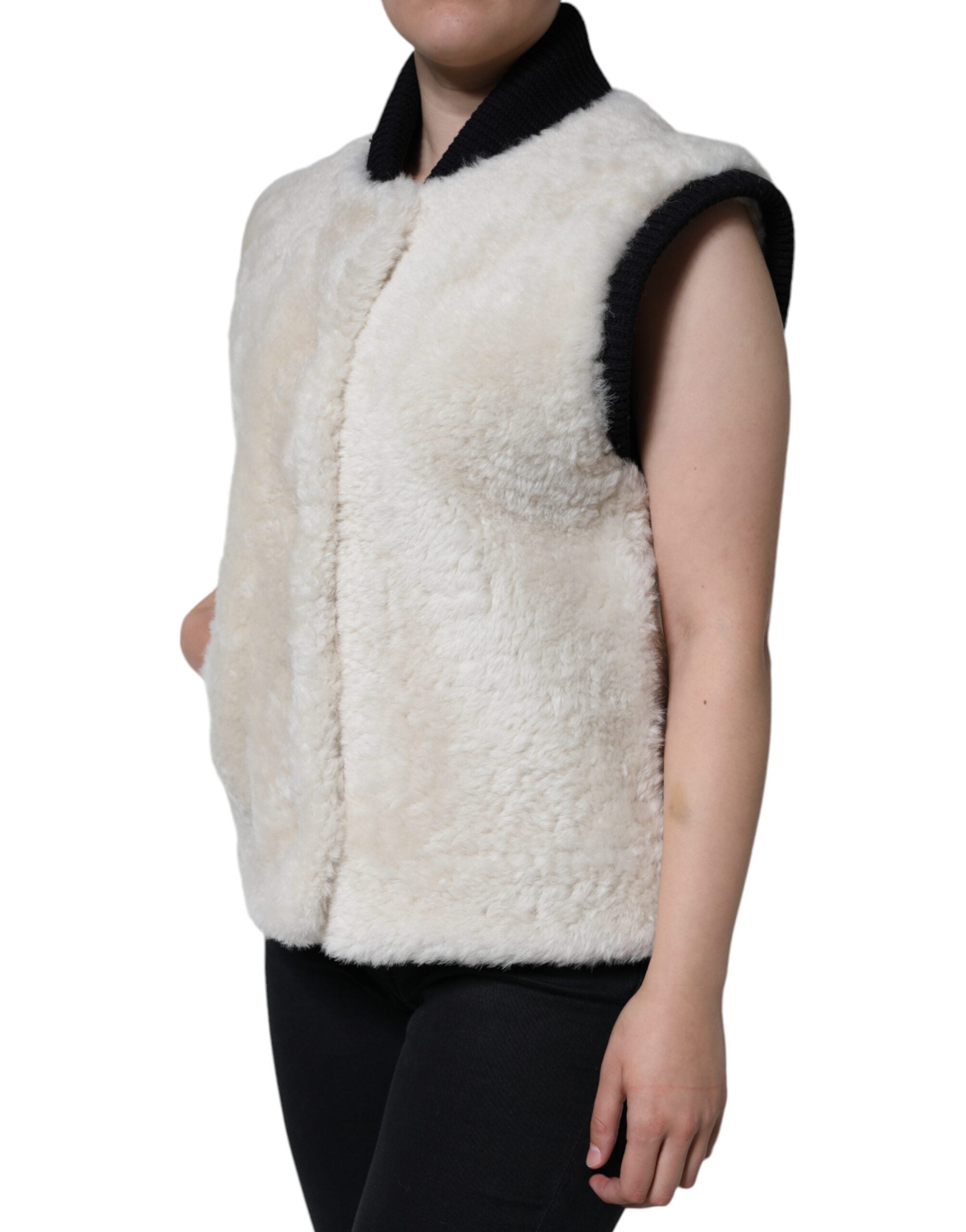 Burberry Vit WARRENFORD Shearling Läderväst Kappa Jacka
