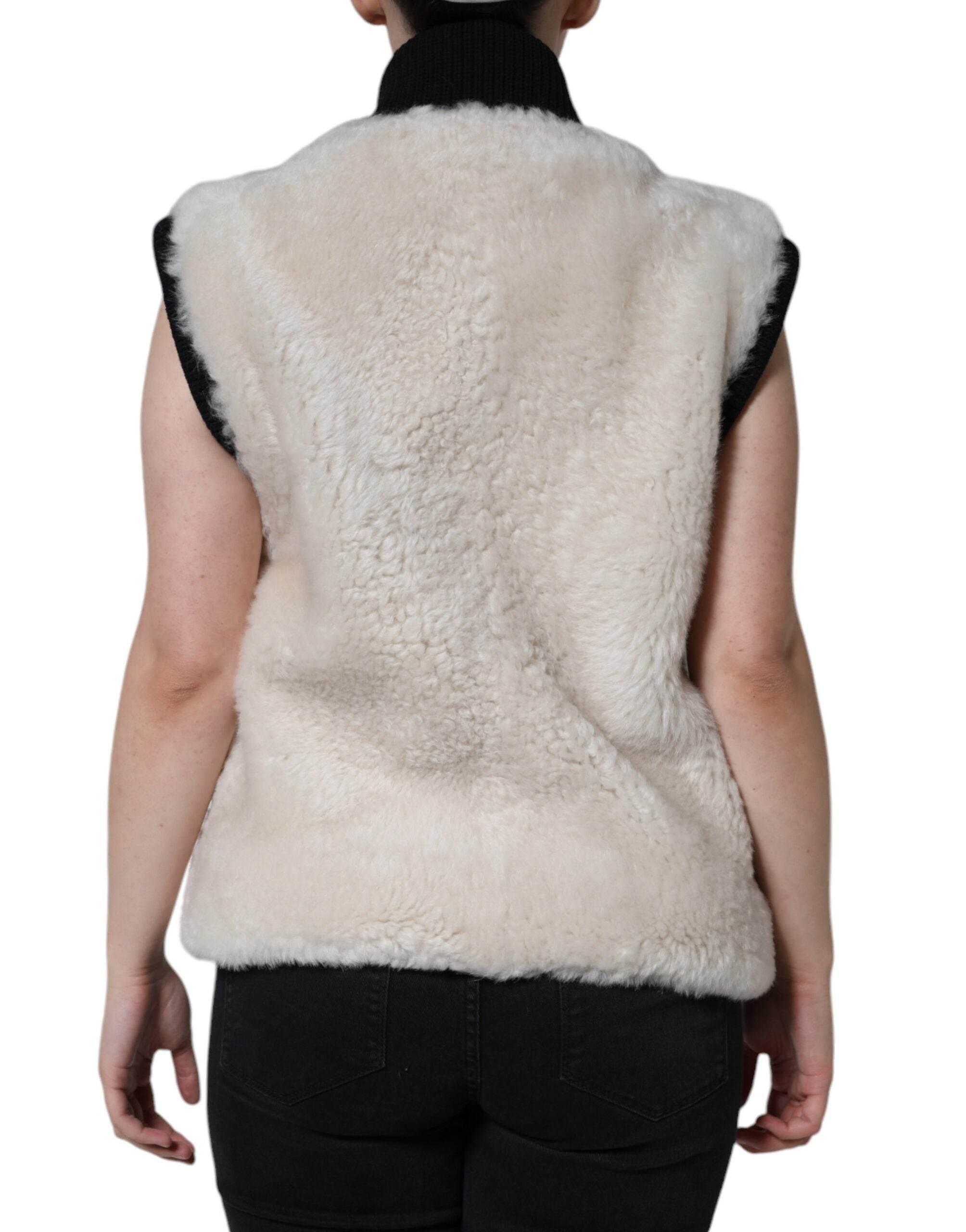 Burberry White WARRENFORD Shearling Leather Vest Coat Jacket - Hilstor