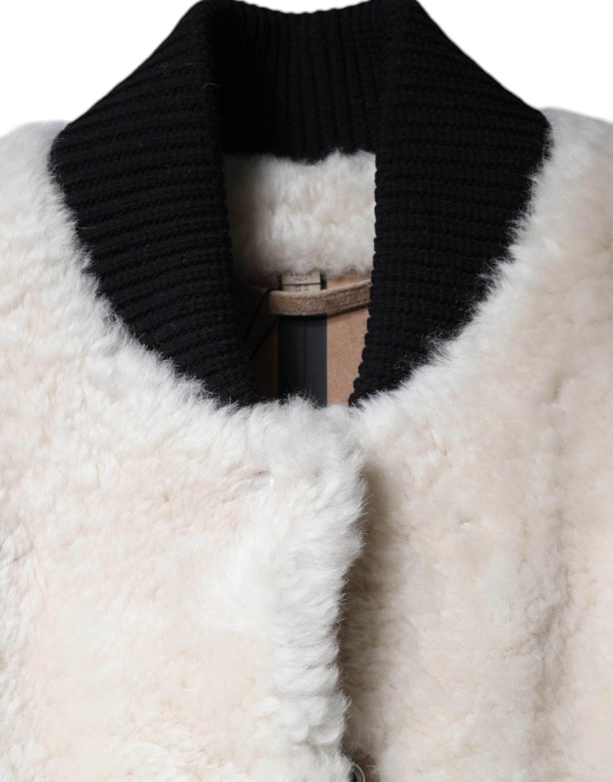 Burberry White WARRENFORD Shearling Leather Vest Coat Jacket - Hilstor