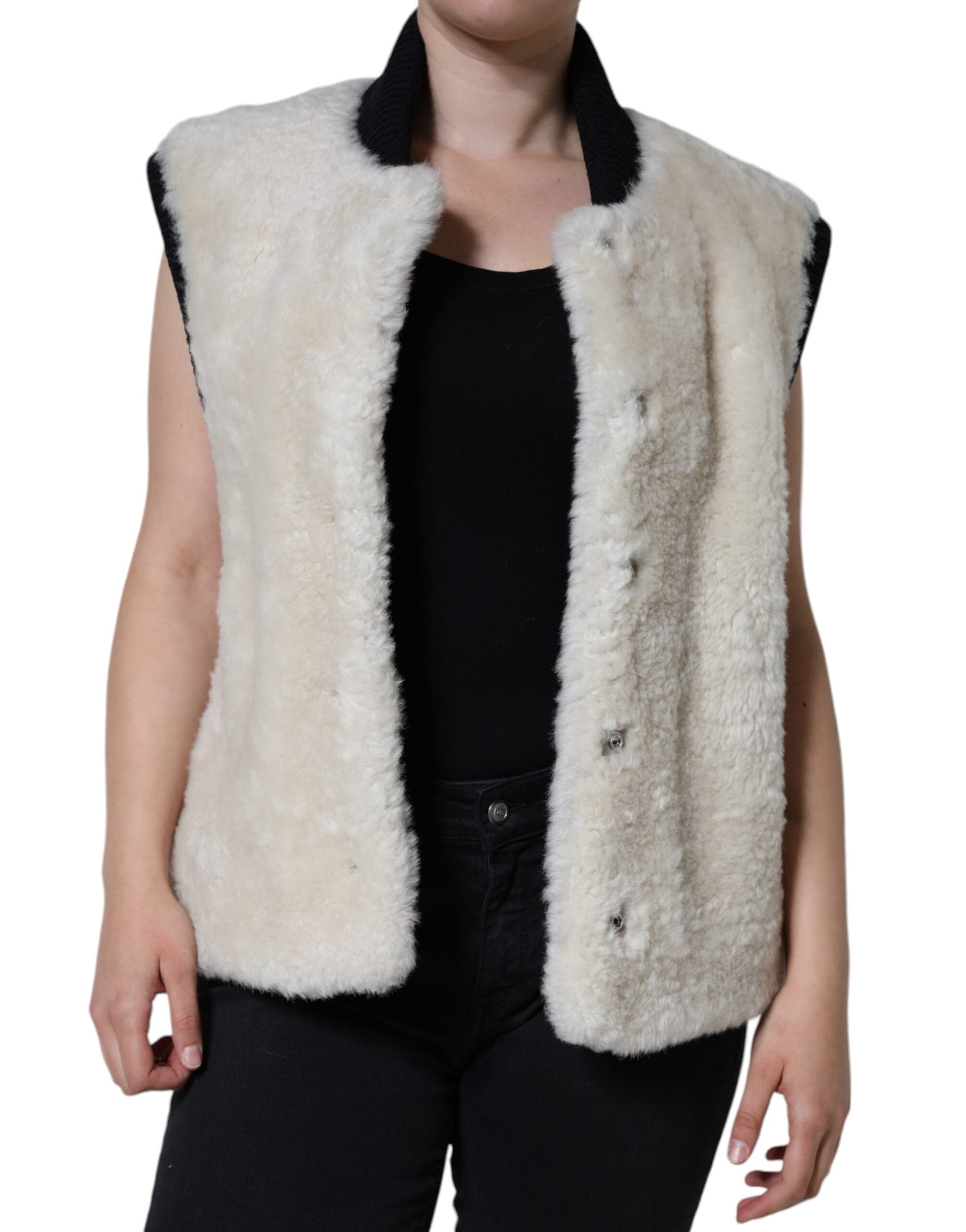 Burberry Vit WARRENFORD Shearling Läderväst Kappa Jacka