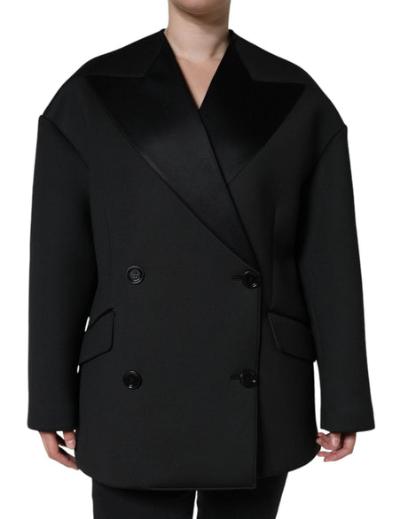 Dolce & Gabbana Black Polyester Double Breasted Coat Jacket - Hilstor