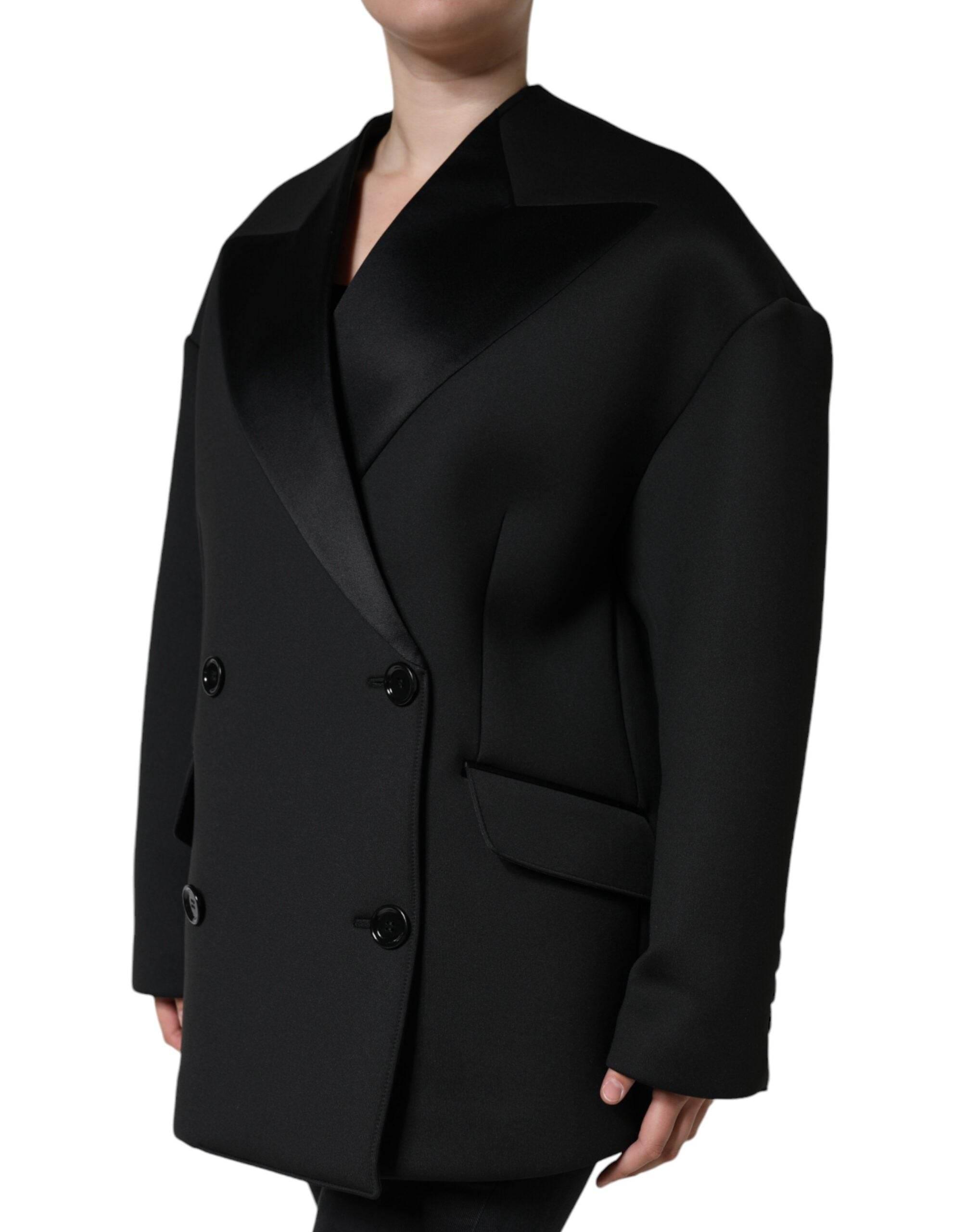 Dolce & Gabbana Black Polyester Double Breasted Coat Jacket - Hilstor
