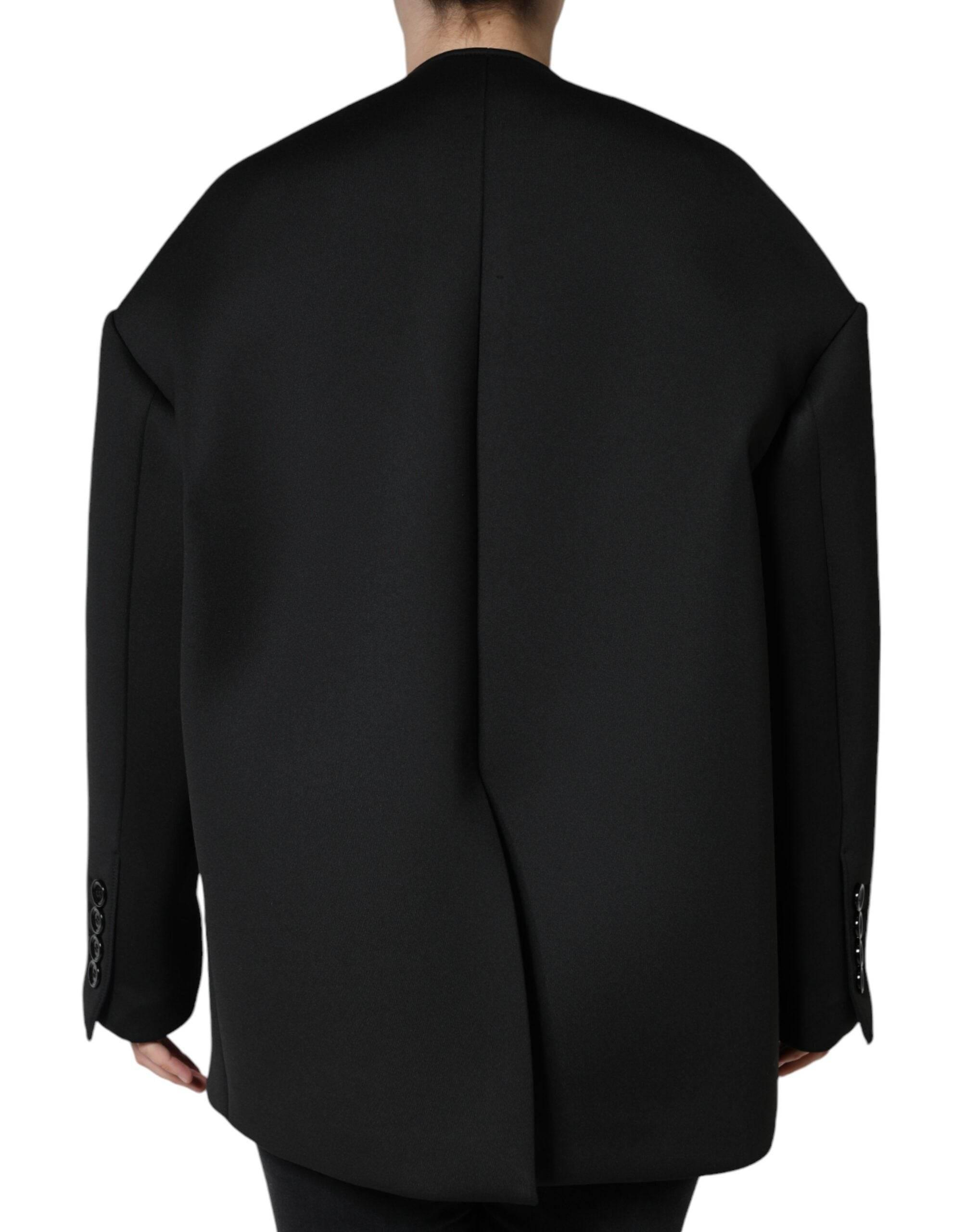 Dolce & Gabbana Black Polyester Double Breasted Coat Jacket - Hilstor