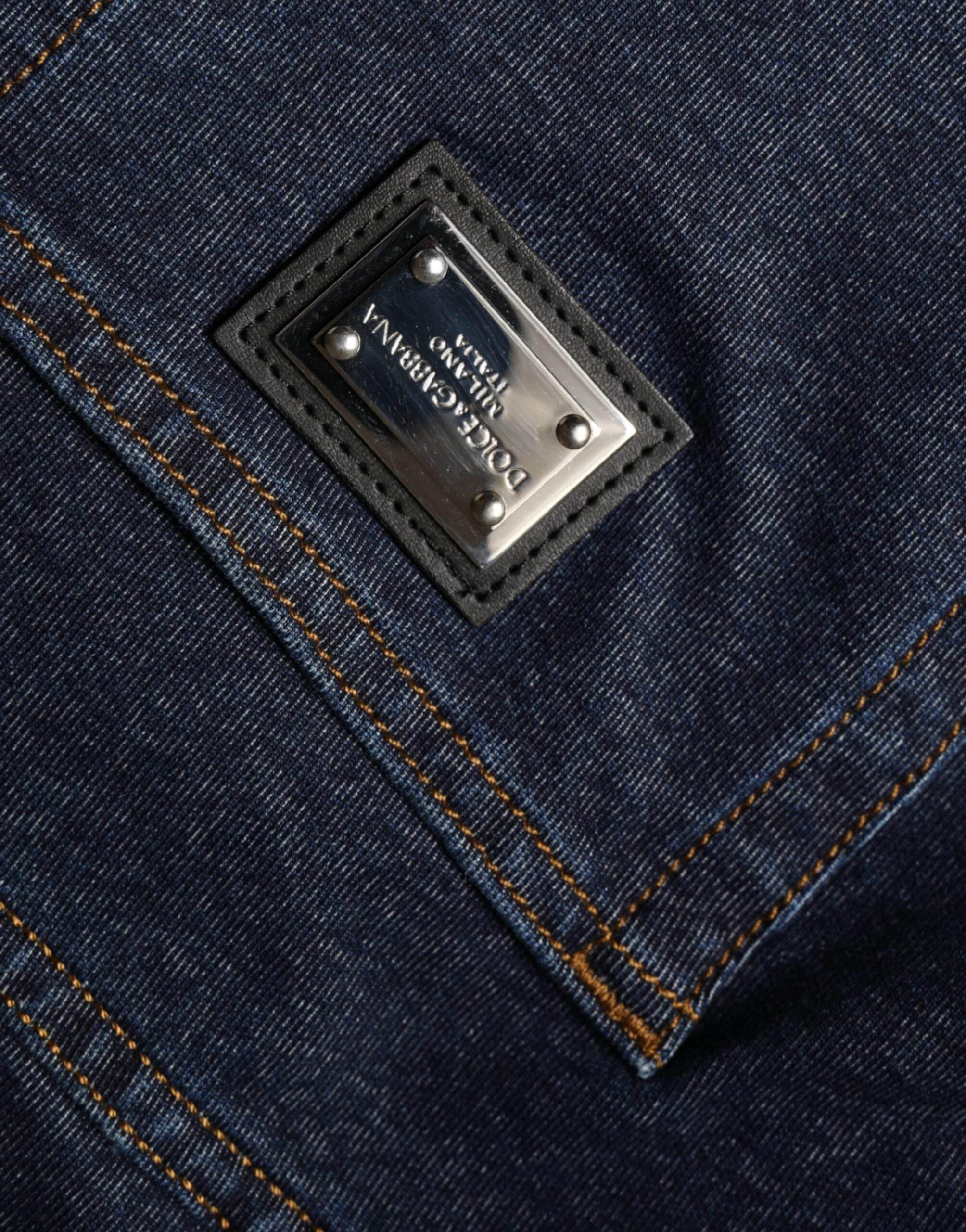 Dolce & Gabbana Dark Blue Cotton Stretch Straight Denim Jeans - Hilstor