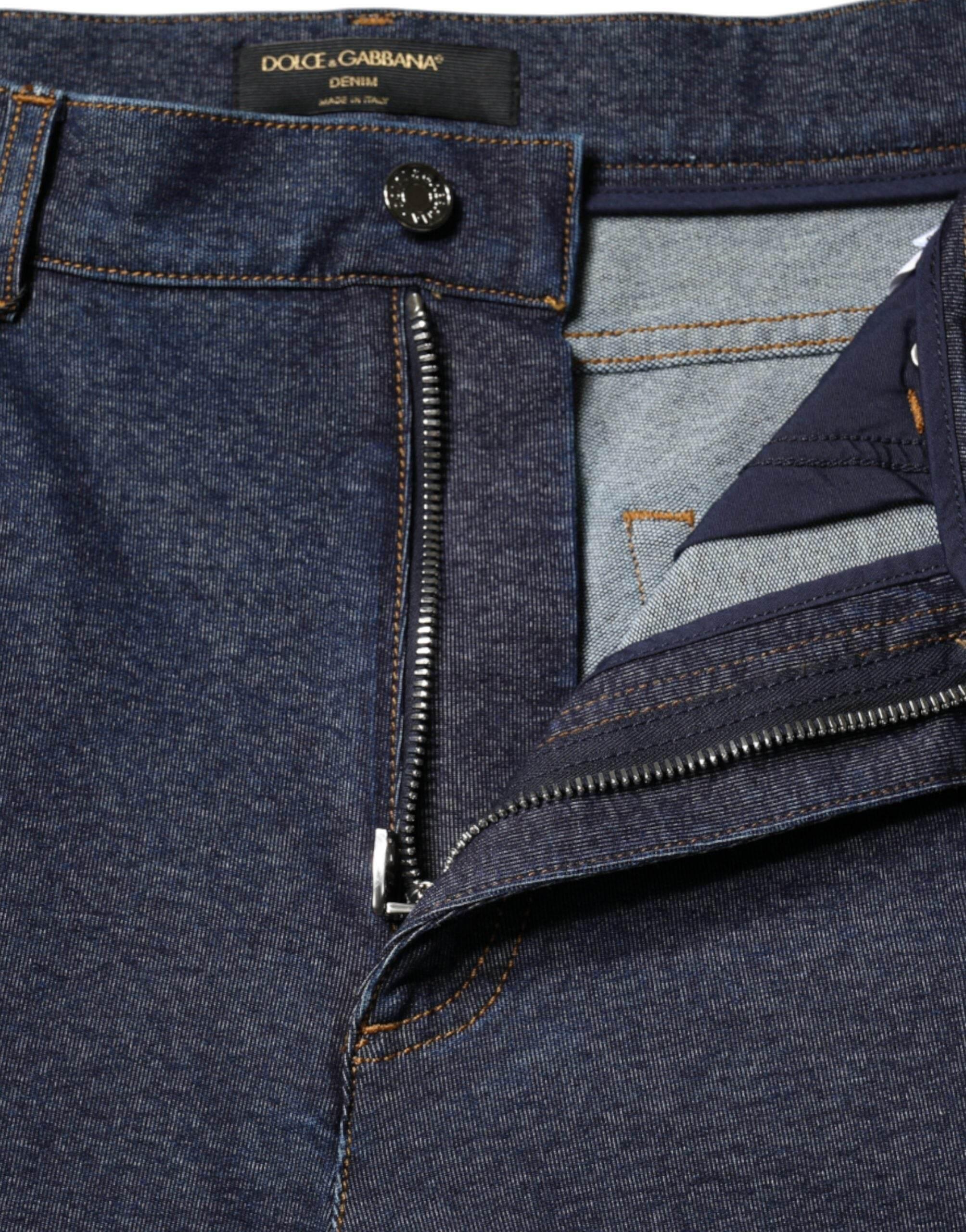 Dolce & Gabbana Dark Blue Cotton Stretch Straight Denim Jeans - Hilstor
