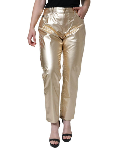 Dolce & Gabbana Metallic Gold Polyester Tapered Pants - Hilstor