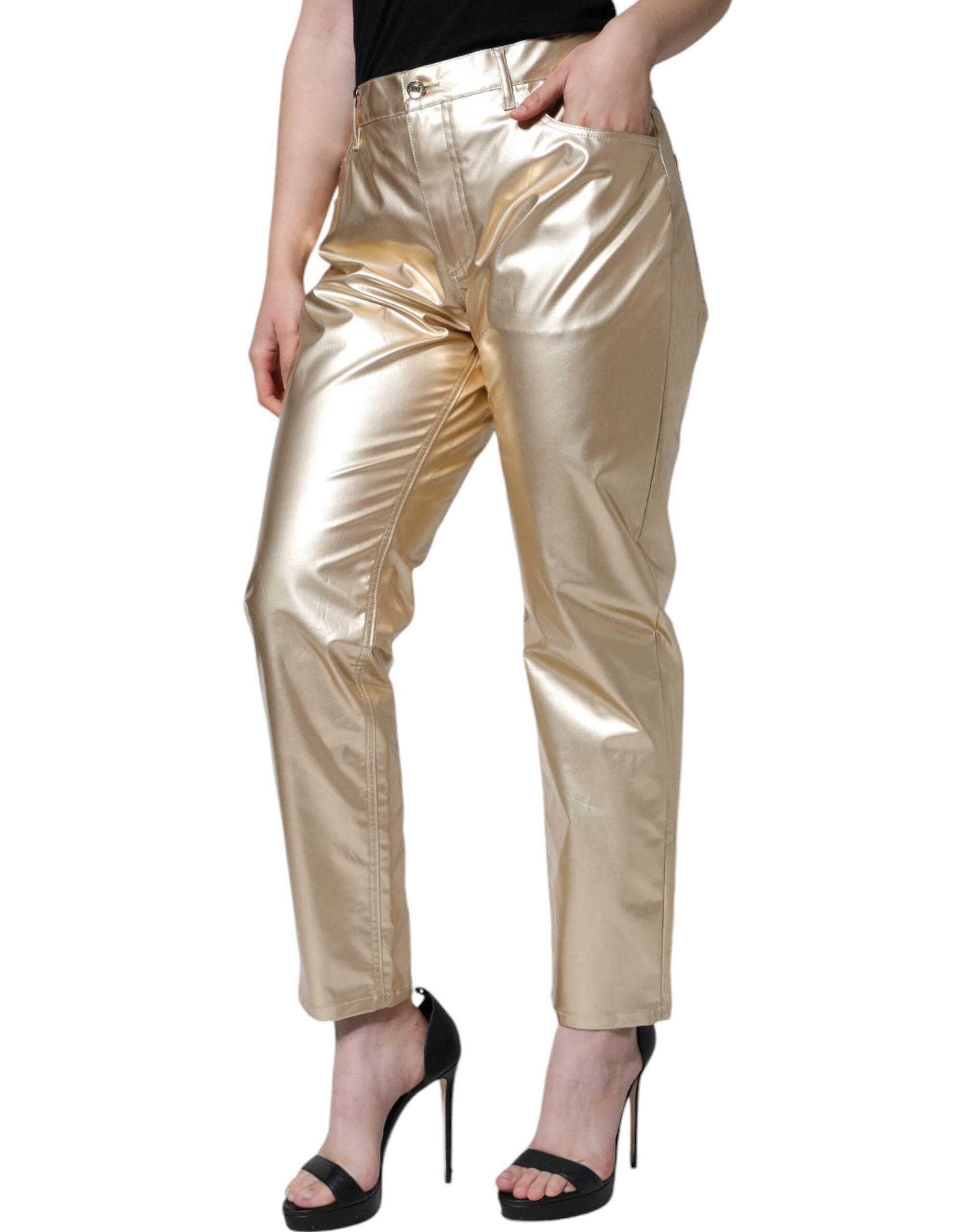 Dolce & Gabbana Metallic Gold Polyester Tapered Pants - Hilstor