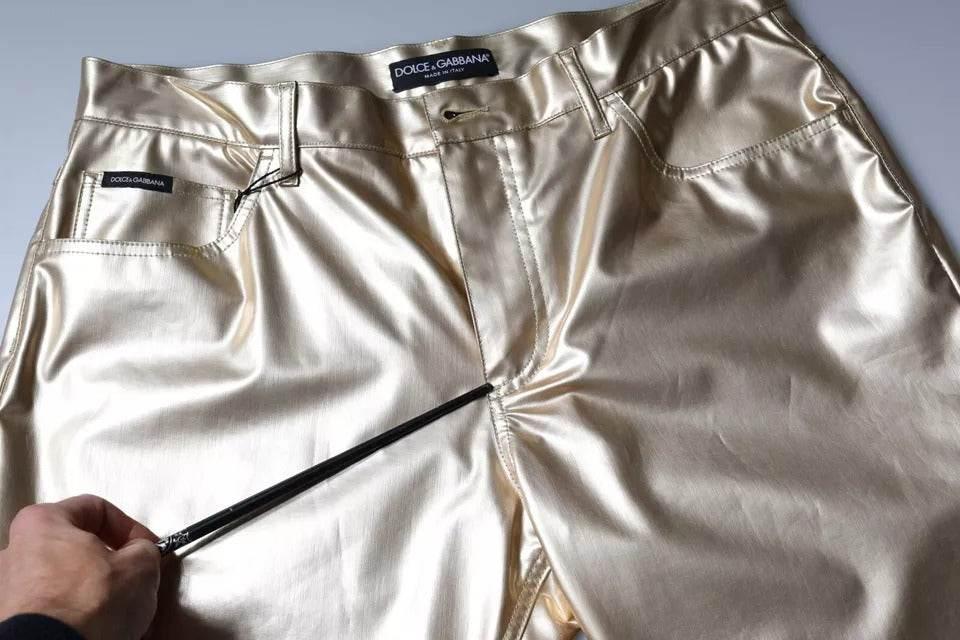 Dolce & Gabbana Metallic Gold Polyester Tapered Pants - Hilstor