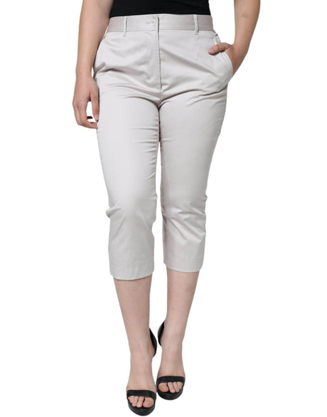 Dolce & Gabbana White Cotton Mid Waist Cropped Skinny Pants - Hilstor
