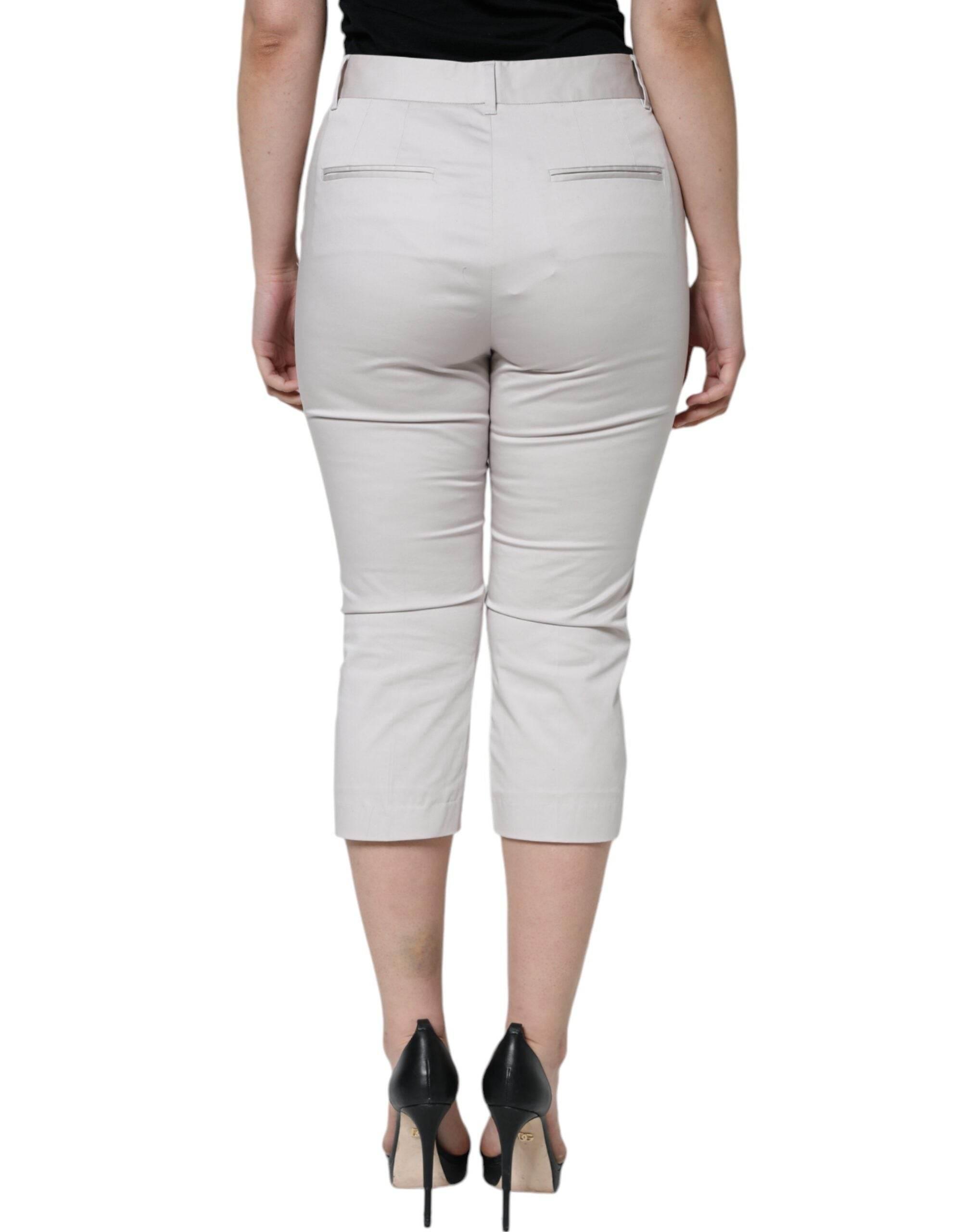 Dolce & Gabbana White Cotton Mid Waist Cropped Skinny Pants - Hilstor