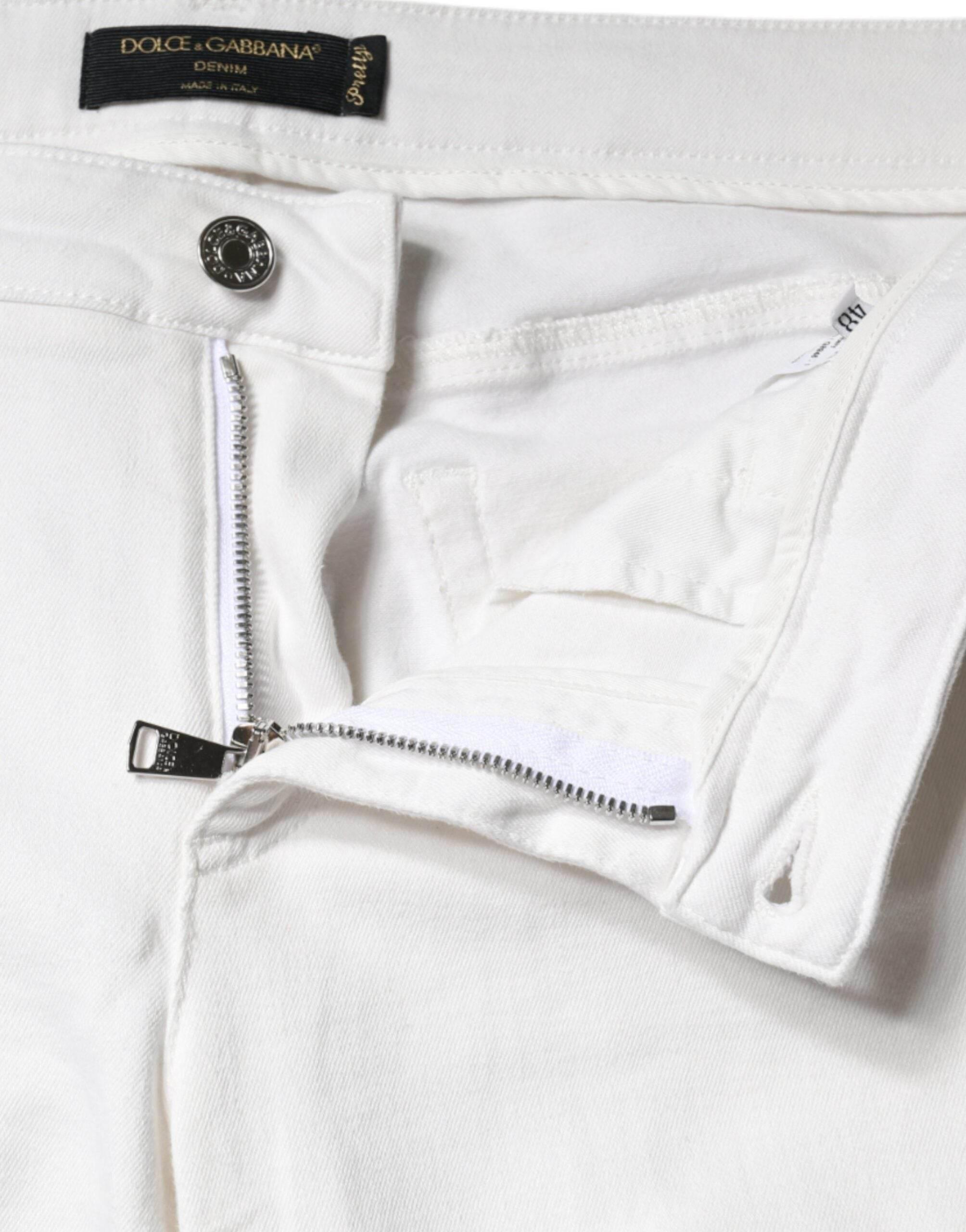 Dolce & Gabbana White Cotton Stretch Tattered Skinny Jeans - Hilstor