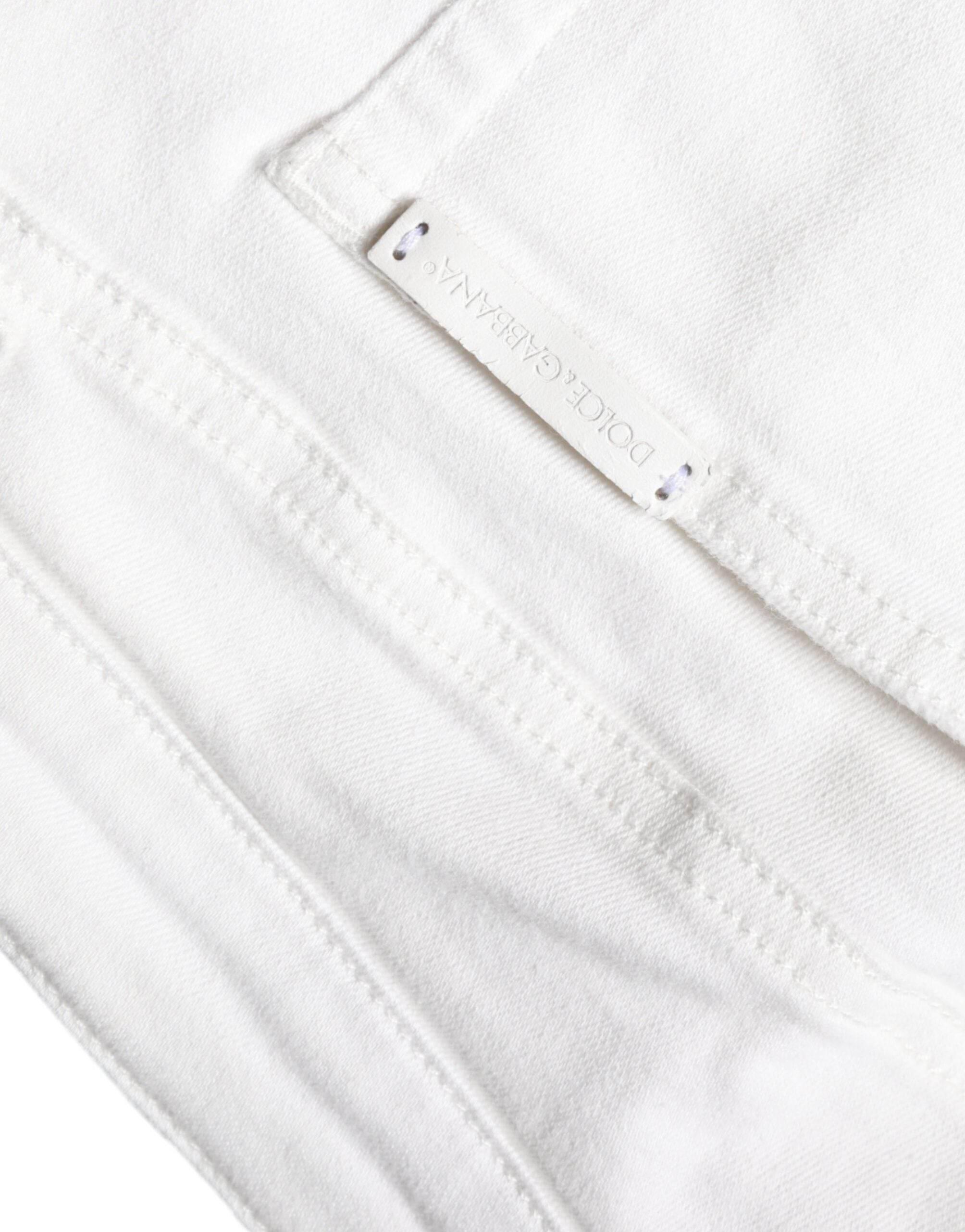 Dolce & Gabbana White Cotton Stretch Tattered Skinny Jeans - Hilstor