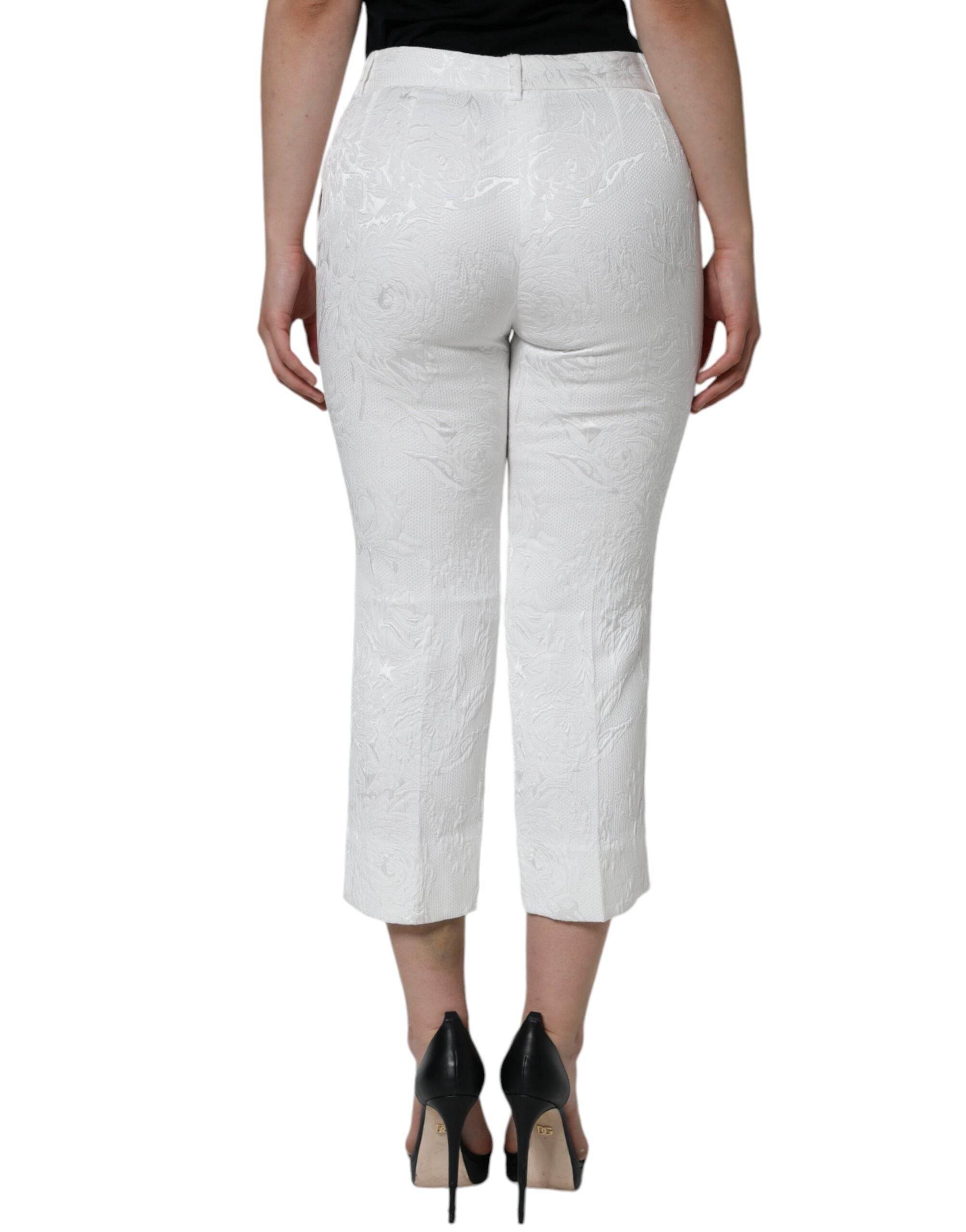 Dolce & Gabbana White Floral Brocade Cotton Cropped Pants - Hilstor