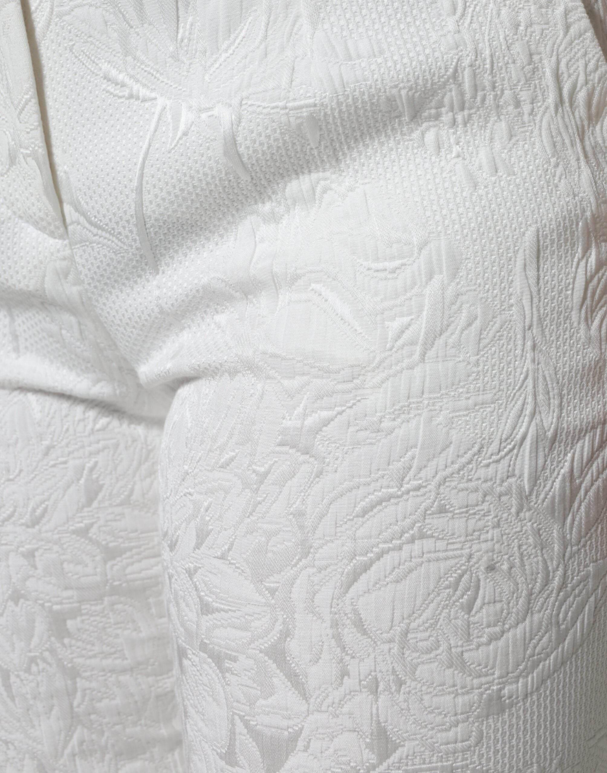 Dolce & Gabbana White Floral Brocade Cotton Cropped Pants - Hilstor