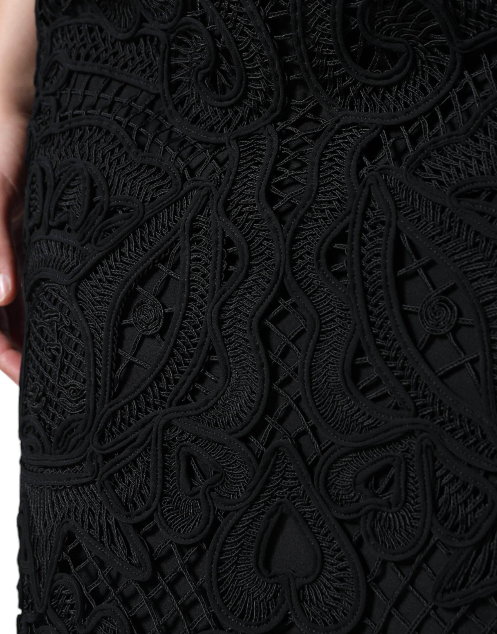 Dolce & Gabbana Black Floral Lace High Waist Pencil Cut Skirt - Hilstor