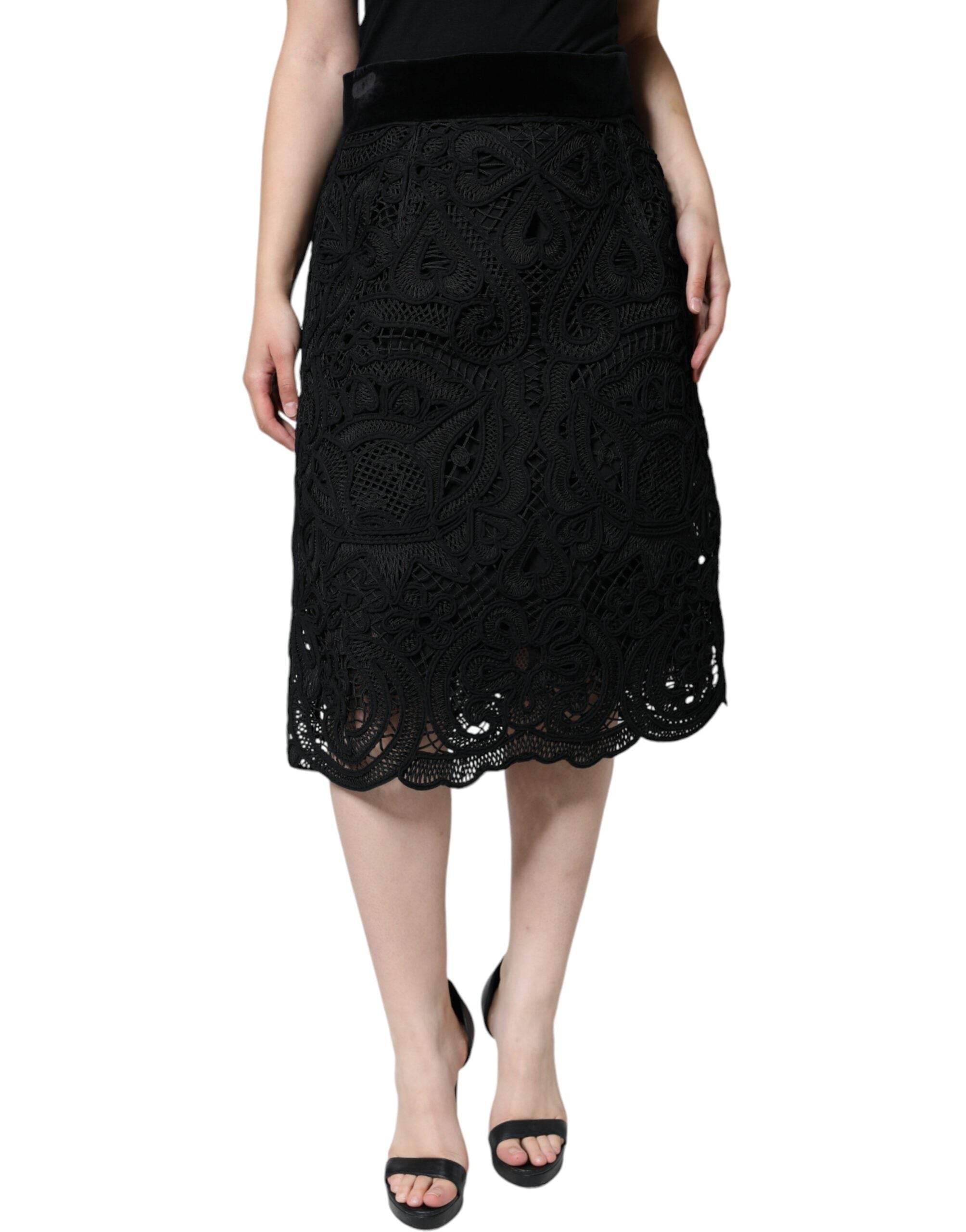 Dolce & Gabbana Black Floral Lace High Waist Pencil Cut Skirt - Hilstor