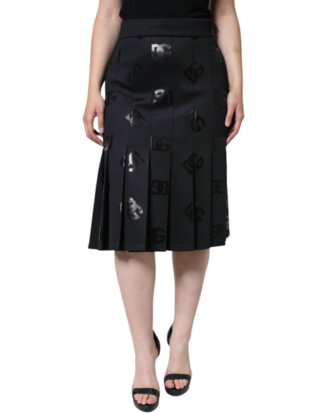 Dolce & Gabbana Black DG Monogram Pleated Midi Skirt - Hilstor