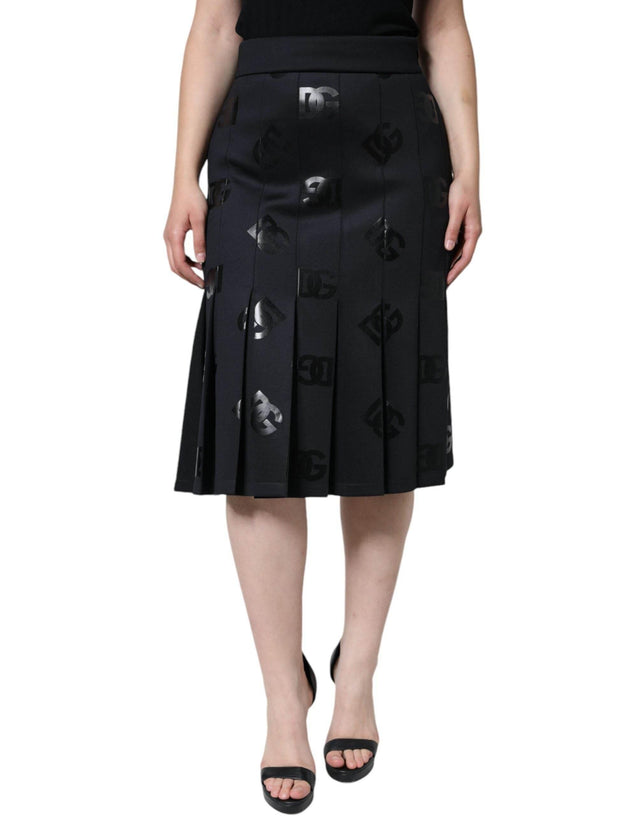 Dolce & Gabbana Black DG Monogram Pleated Midi Skirt - Hilstor