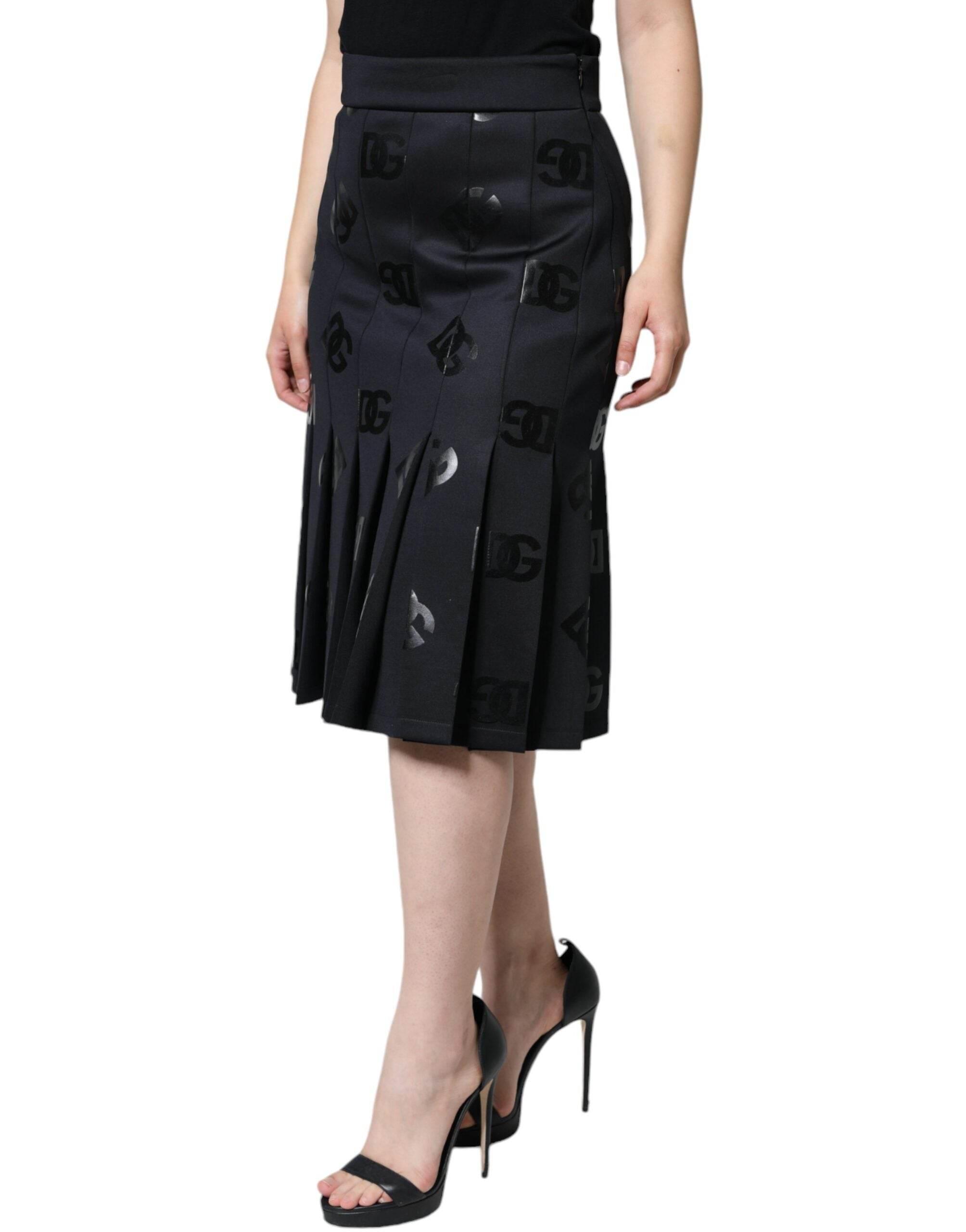 Dolce & Gabbana Black DG Monogram Pleated Midi Skirt - Hilstor