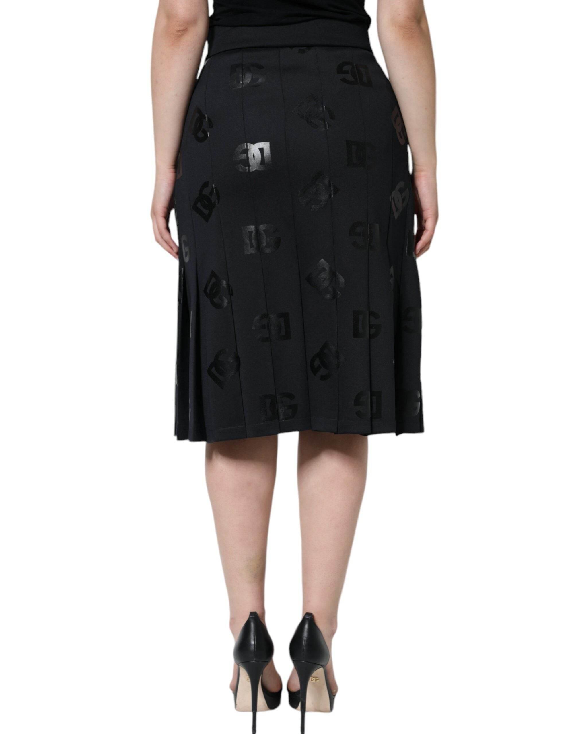 Dolce & Gabbana Black DG Monogram Pleated Midi Skirt - Hilstor