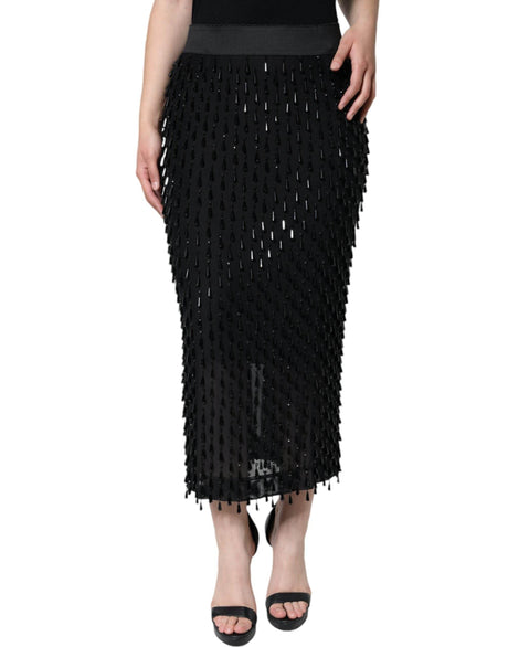 Dolce & Gabbana Black Embellished Pencil Cut Midi Skirt - Hilstor